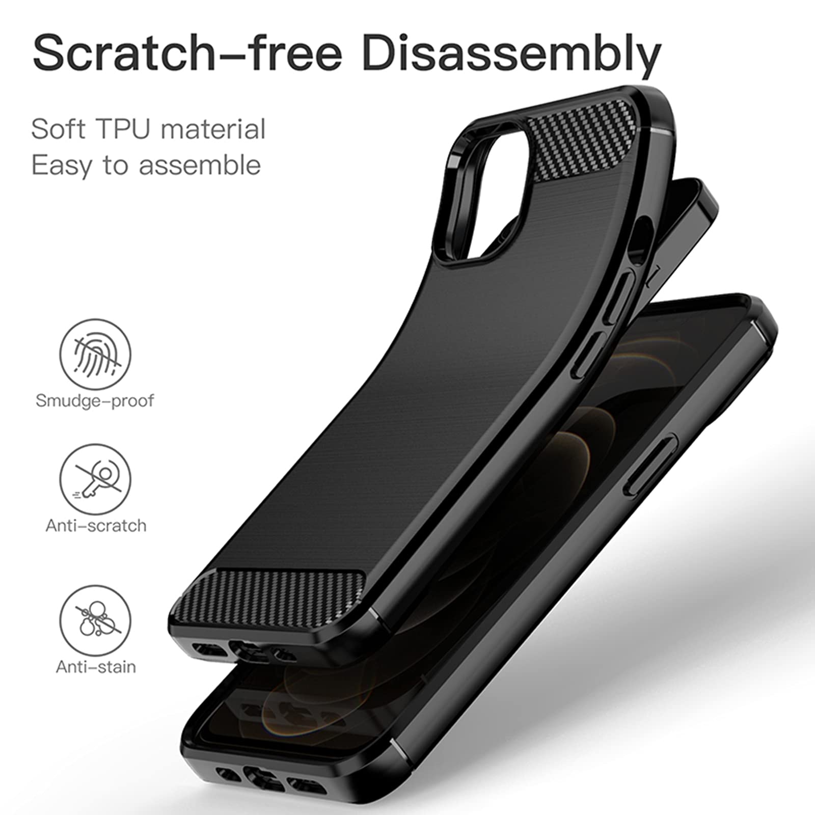 Matte TPU Case for iPhone 13 Pro Max/13 Mini - Soft Brushed Texture with Carbon Fiber Design | Shockproof & Anti-Scratch Protective Cover (Black) - Perfect for Daily Use, Travel & Outdoor Activities