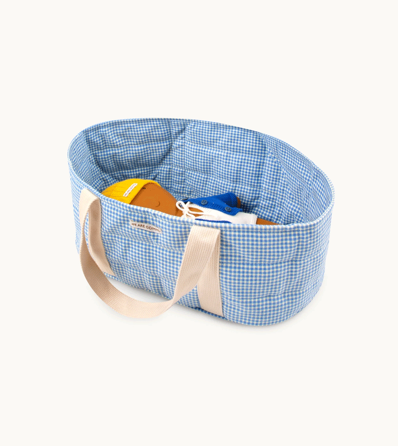 GOMMU Blue Vichy Large Portable Baby Carry Cot | Lightweight Travel Bassinet for Newborns | Perfect for Travel, Camping & Home Use