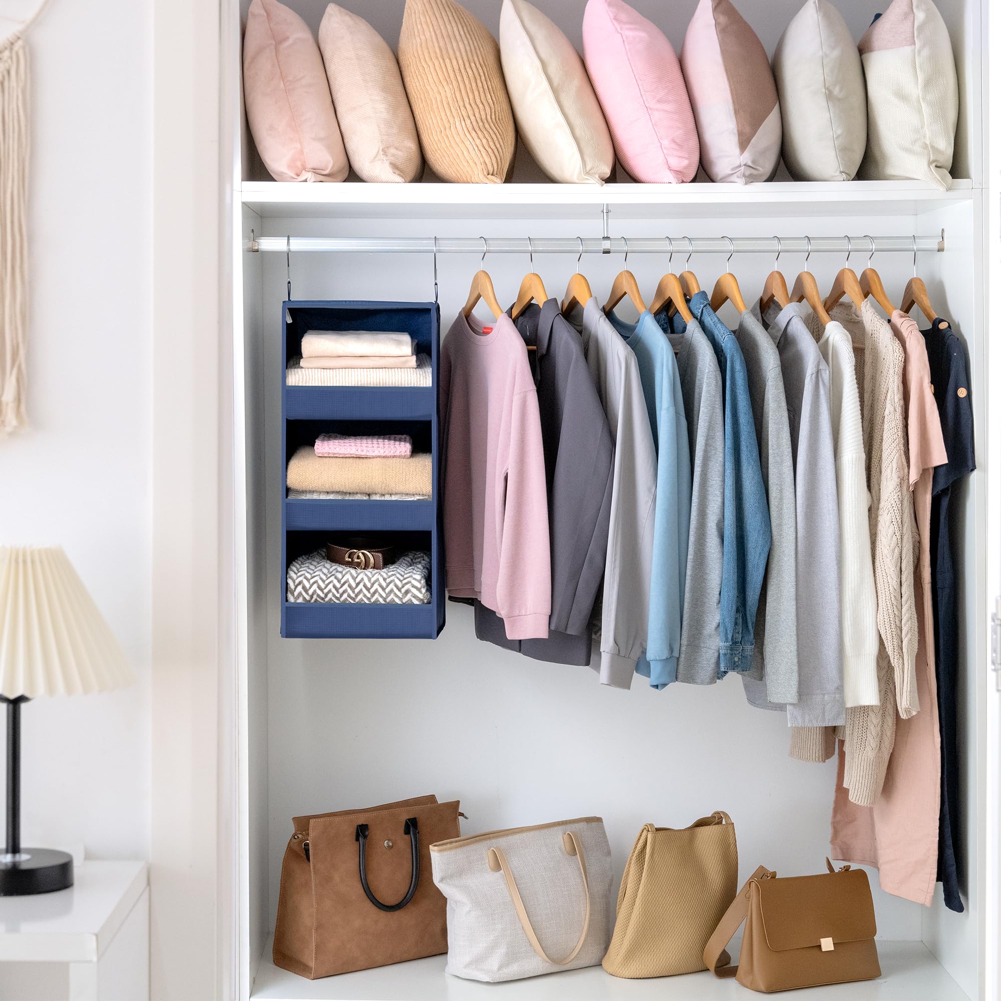 GRANNY SAYS 3-Tier Hanging Closet Organizer - Collapsible Storage Shelves for Nursery, Bedroom & Closet - Space Saving Navy Blue Organizer (29.5