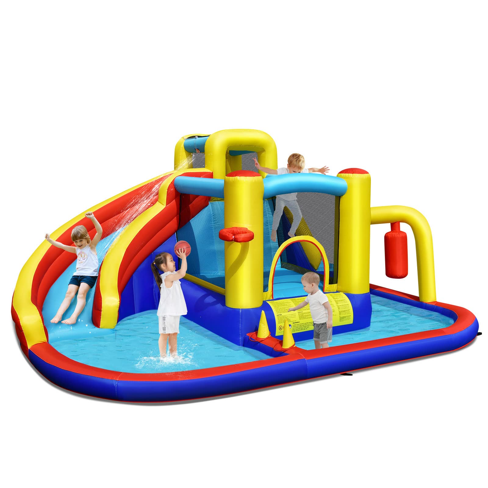 **HONEY JOY 7-in-1 Inflatable Water Slide & Bounce House for Kids & Adults - Giant Blow Up Water Park with Splash Pool, Outdoor Backyard Fun (Blower Not Included) - Perfect for Summer Parties, Birthdays, and Family Gatherings**