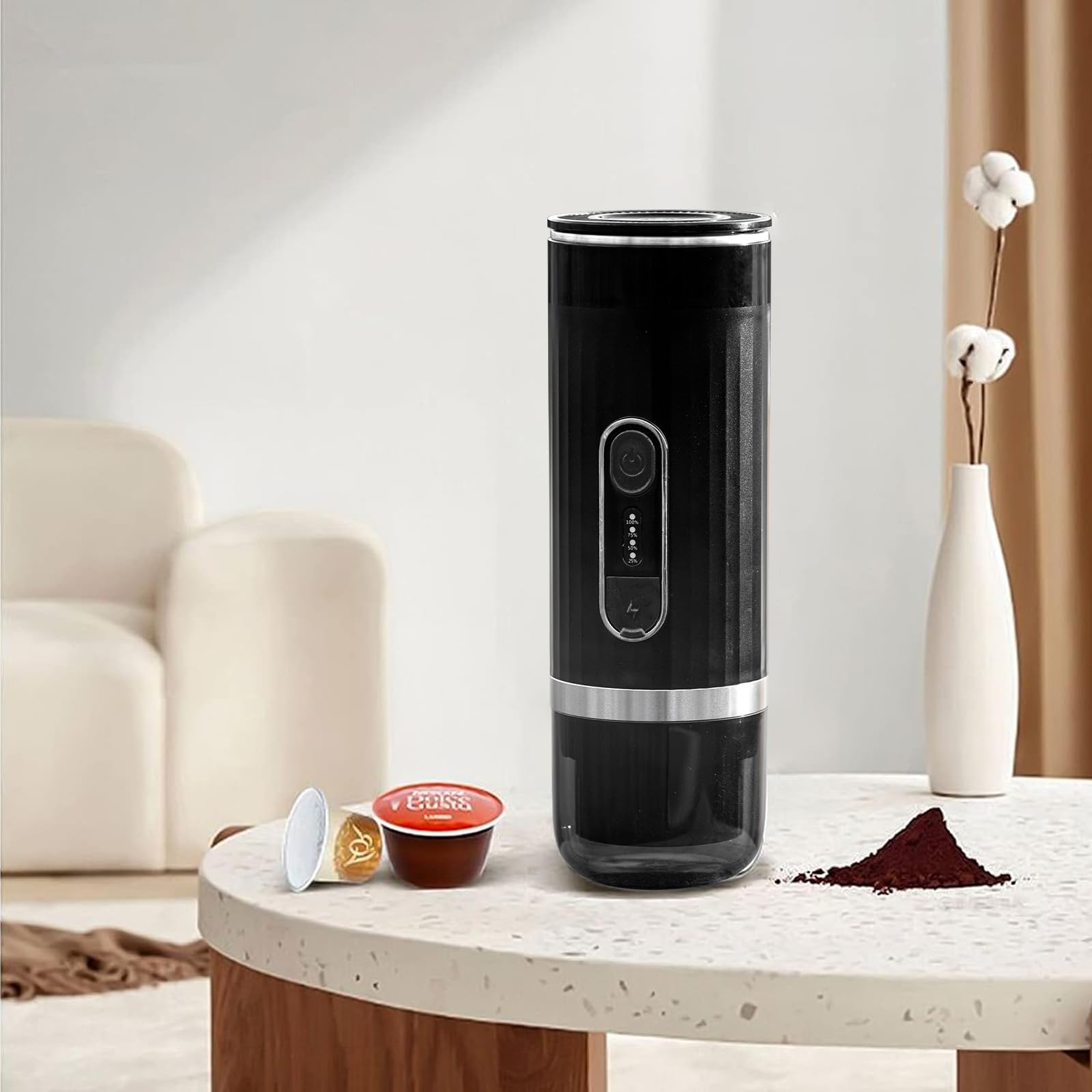 Portable Electric Espresso Coffee Maker - USB Rechargeable, Compatible with Coffee Capsules & Ground Coffee, Fast Heating - Perfect for Travel, Camping, Office & Home Use