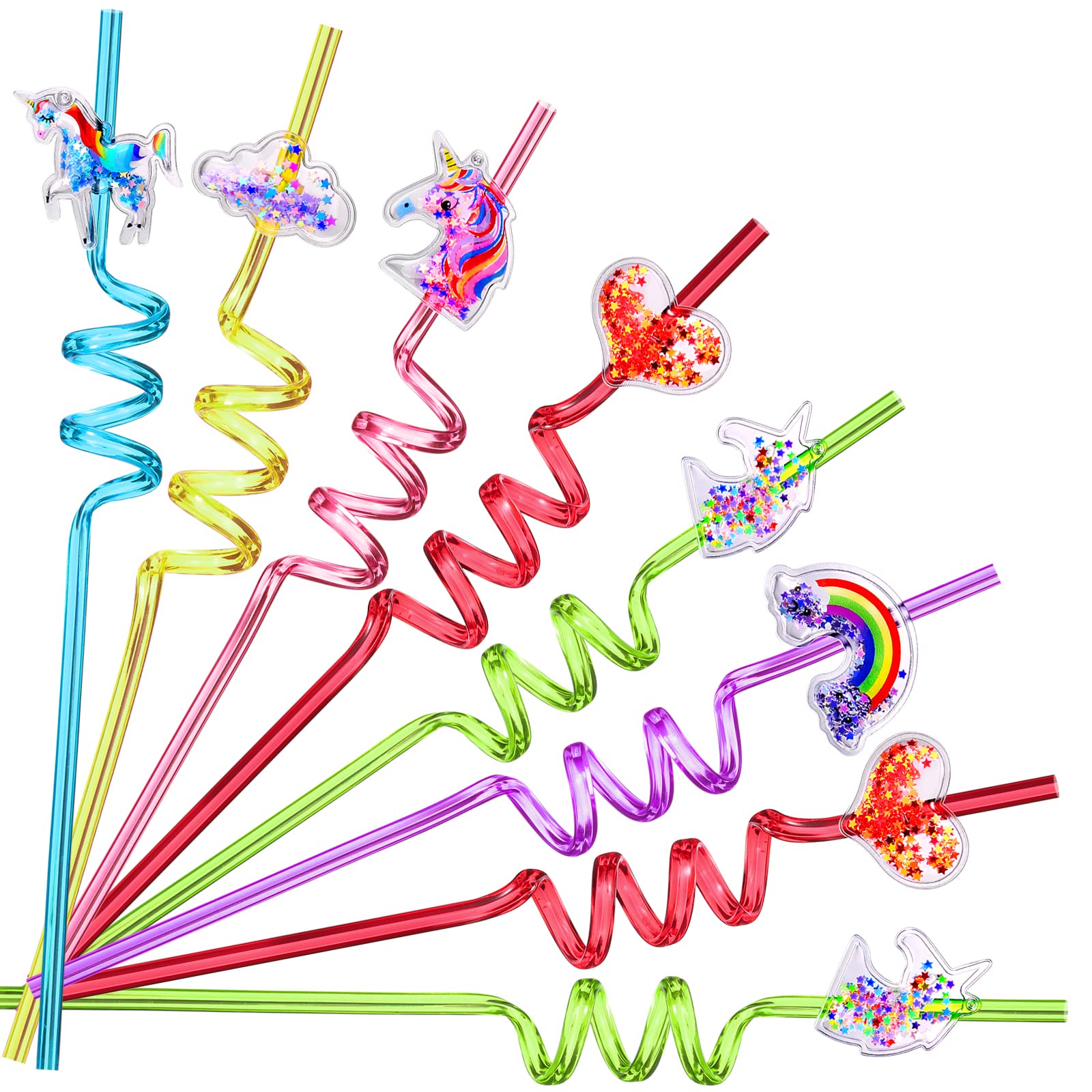 24 Pack Glitter Unicorn Birthday Party Drinking Straws - Heart & Rainbow Cloud Design - Perfect for Unicorn Themed Parties, Baby Showers & Kids Celebrations