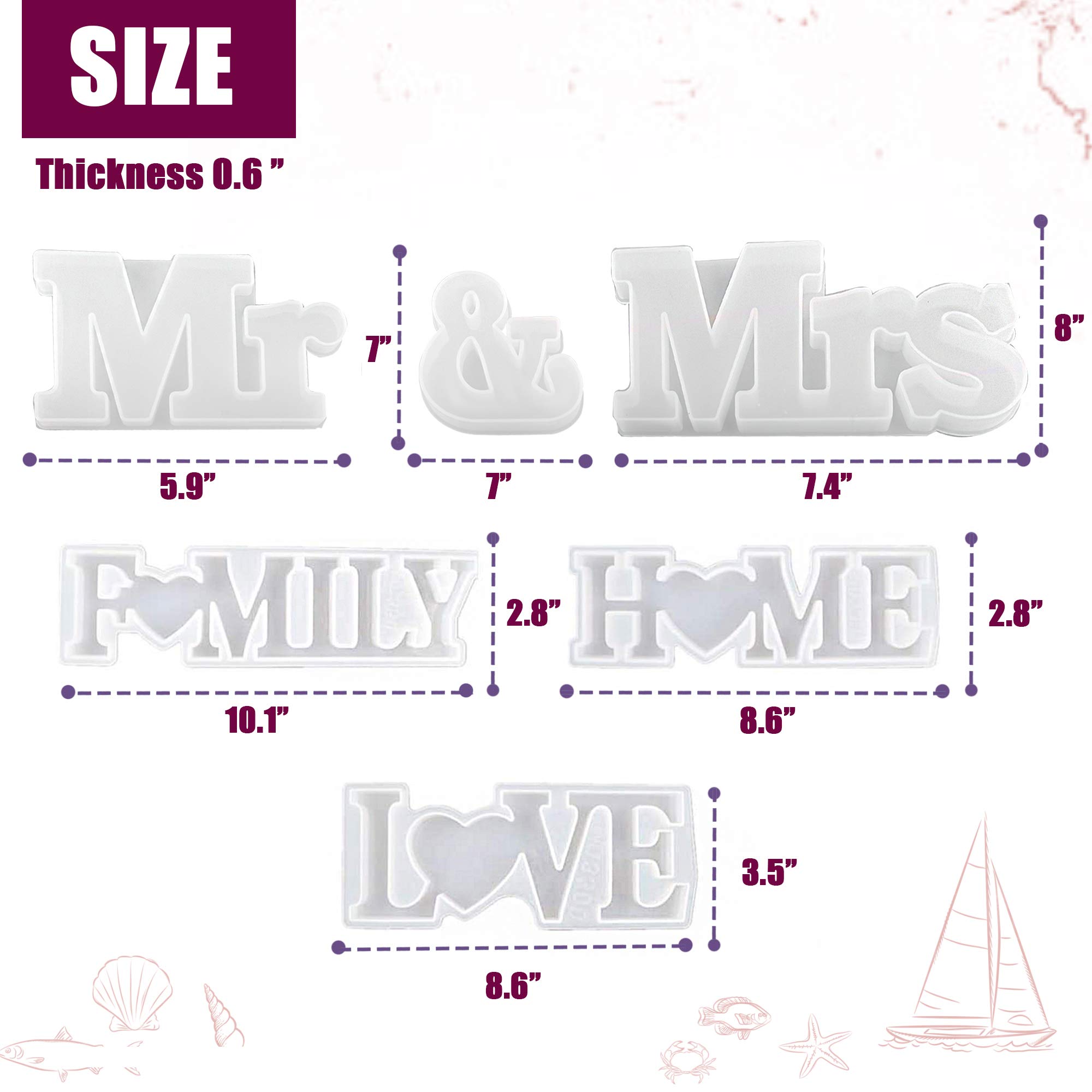 4 Pcs Alphabet Resin Molds - Mr & Mrs Love Home Sign Silicone Molds for DIY Epoxy Resin Casting, Wedding Anniversary Gifts, Wall & Table Decor - Perfect for Home Decor, Craft Projects & Personalized Gifts