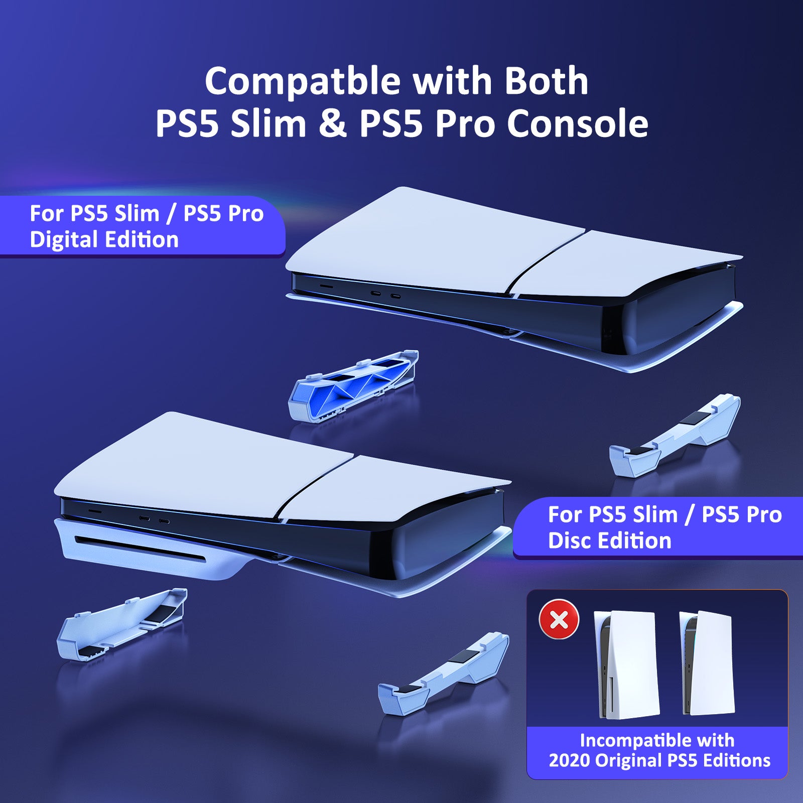 NexiGo Horizontal Stand for PS5, PS5 Slim & PS5 Pro - Secure Console Holder with Cooling Function for Gaming Setup & Entertainment Center