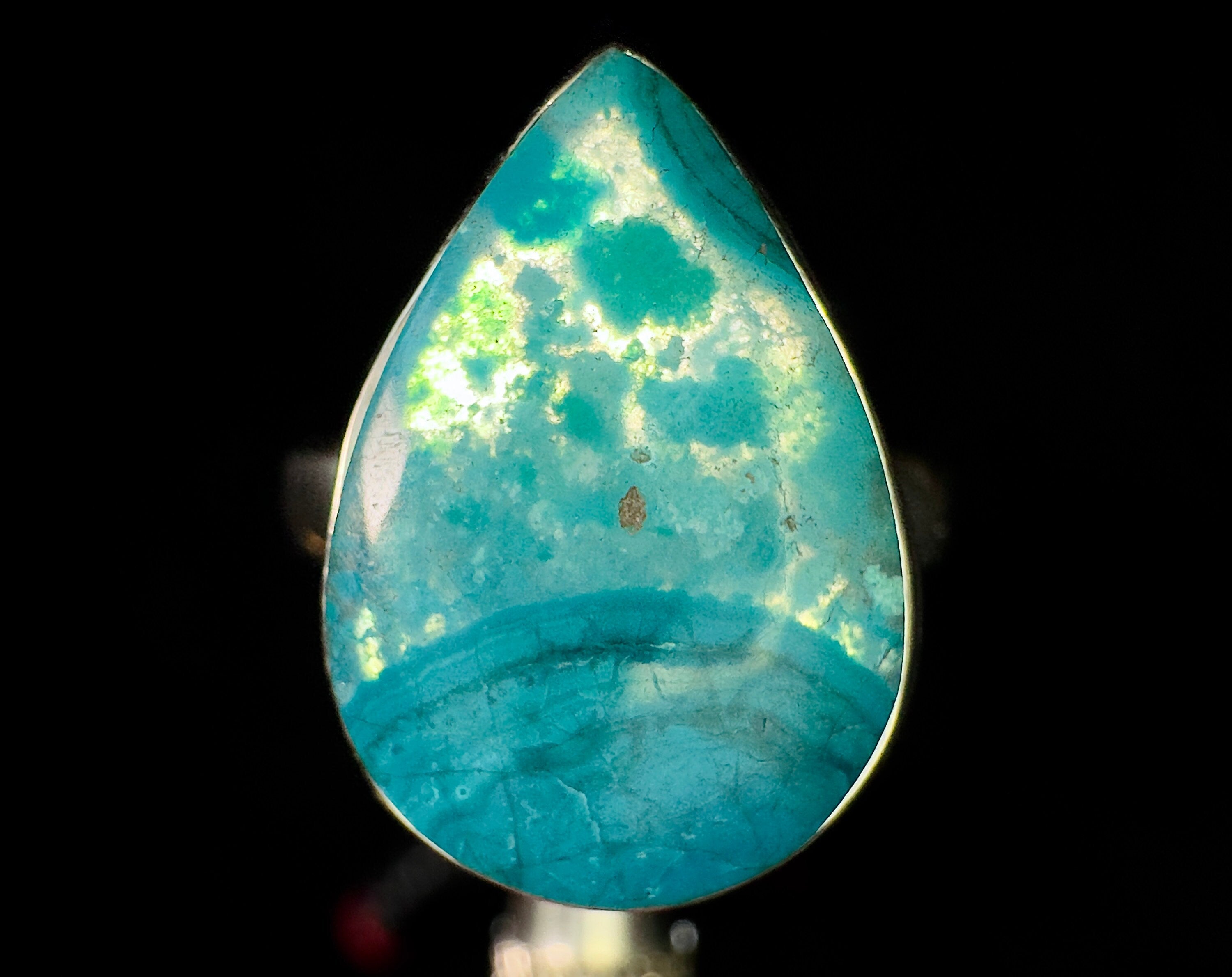 GEM SILICA Crystal Ring - Size 6.25 Teardrop - Rare Polished Chrysocolla Sterling Silver Gemstone Ring - Arizona 54023 - Perfect for Wedding, Engagement & Special Occasions