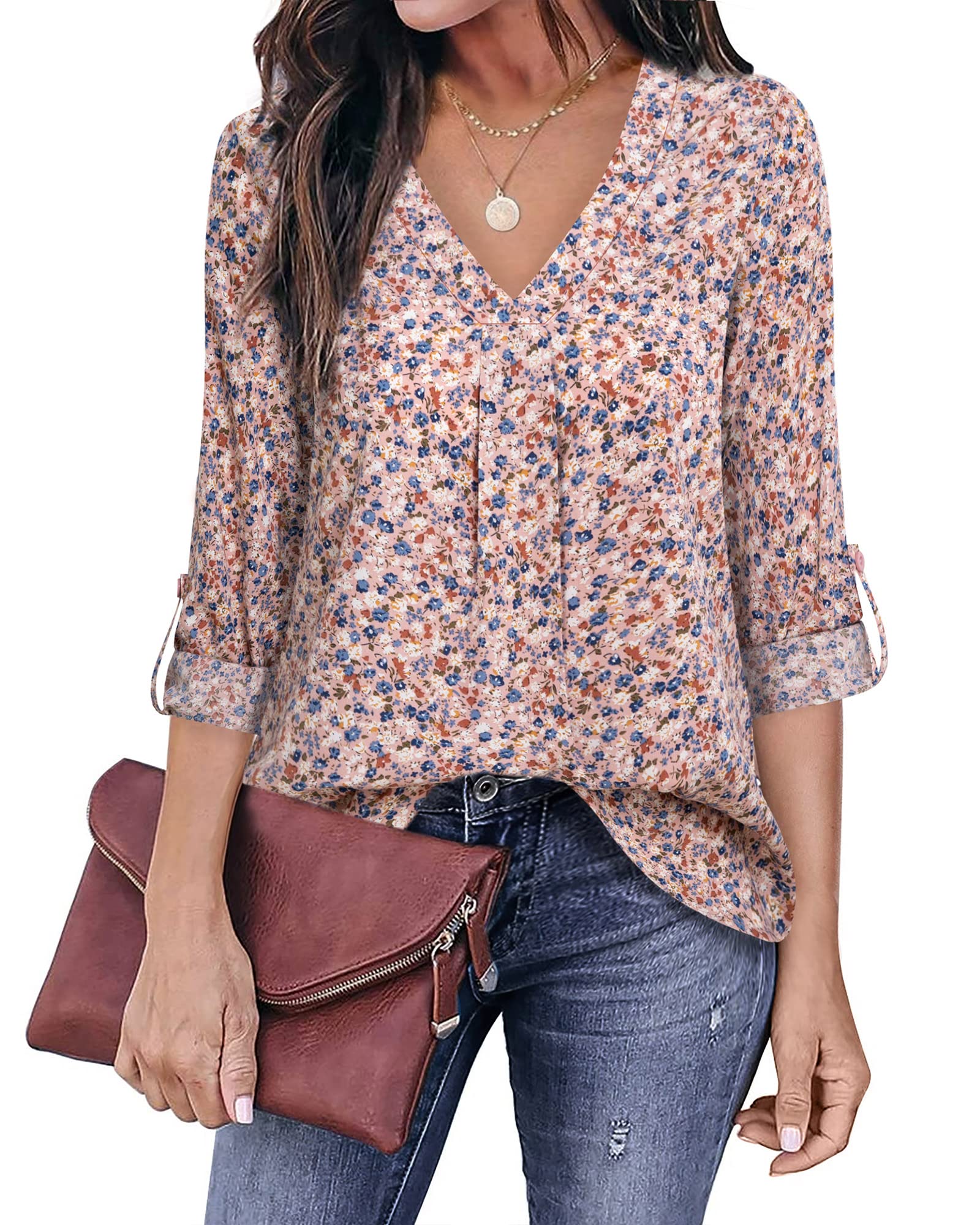 Youtalia Women's Casual Blouses - Loose Fit V-Neck 3/4 Sleeve Tunic Tops for Work & Everyday Wear | Office, Date Night & Weekend Outfits