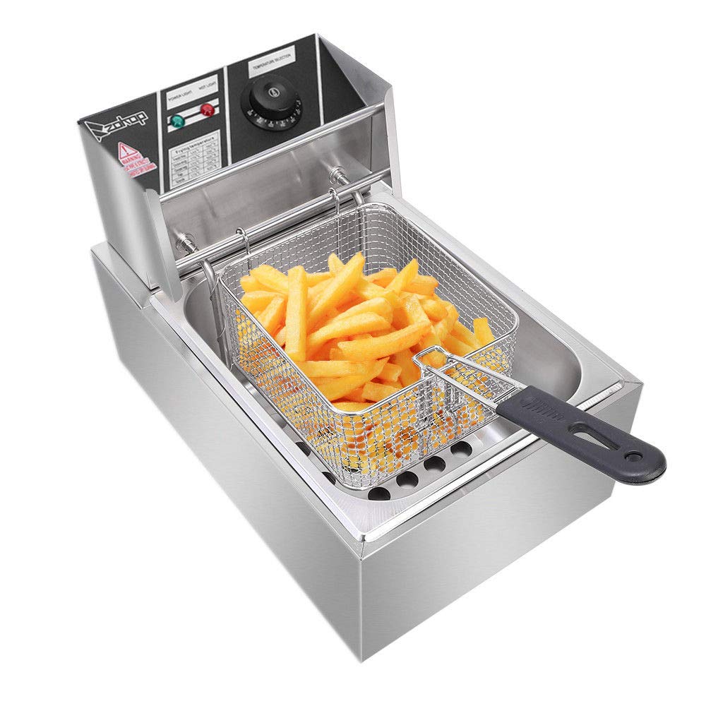 Commercial 2500W Heavy Duty Stainless Steel Deep Fryer - 6L Electric Tabletop Fryer with Basket for Restaurant, Home & Hotel Kitchen - Perfect for French Fries, Fried Chicken & More