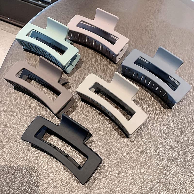 FAMEZA 6-Pack Strong Hold Rectangle Hair Claw Clips - Matte Solid Color Non-Slip Jaw Clamps for Women & Girls | Perfect for Ponytails, Buns & Everyday Hairstyles