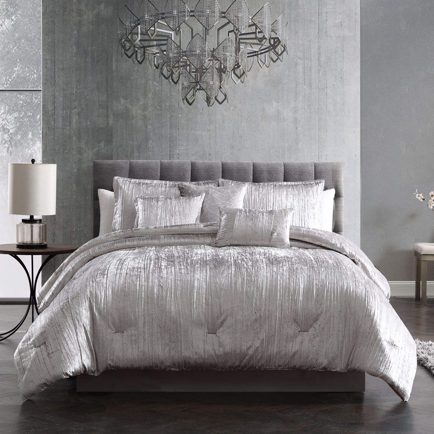 Riverbrook Home Turin 7-Piece King Comforter Set in Silver - Luxurious Bedding for Master Bedroom & Guest Room