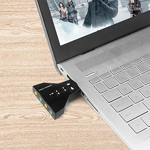 Meshiv 7.1 Channel USB Sound Card Adapter with Stereo Output & Mic - Virtual Surround Sound for PC Gaming & Flight Simulators (Black)