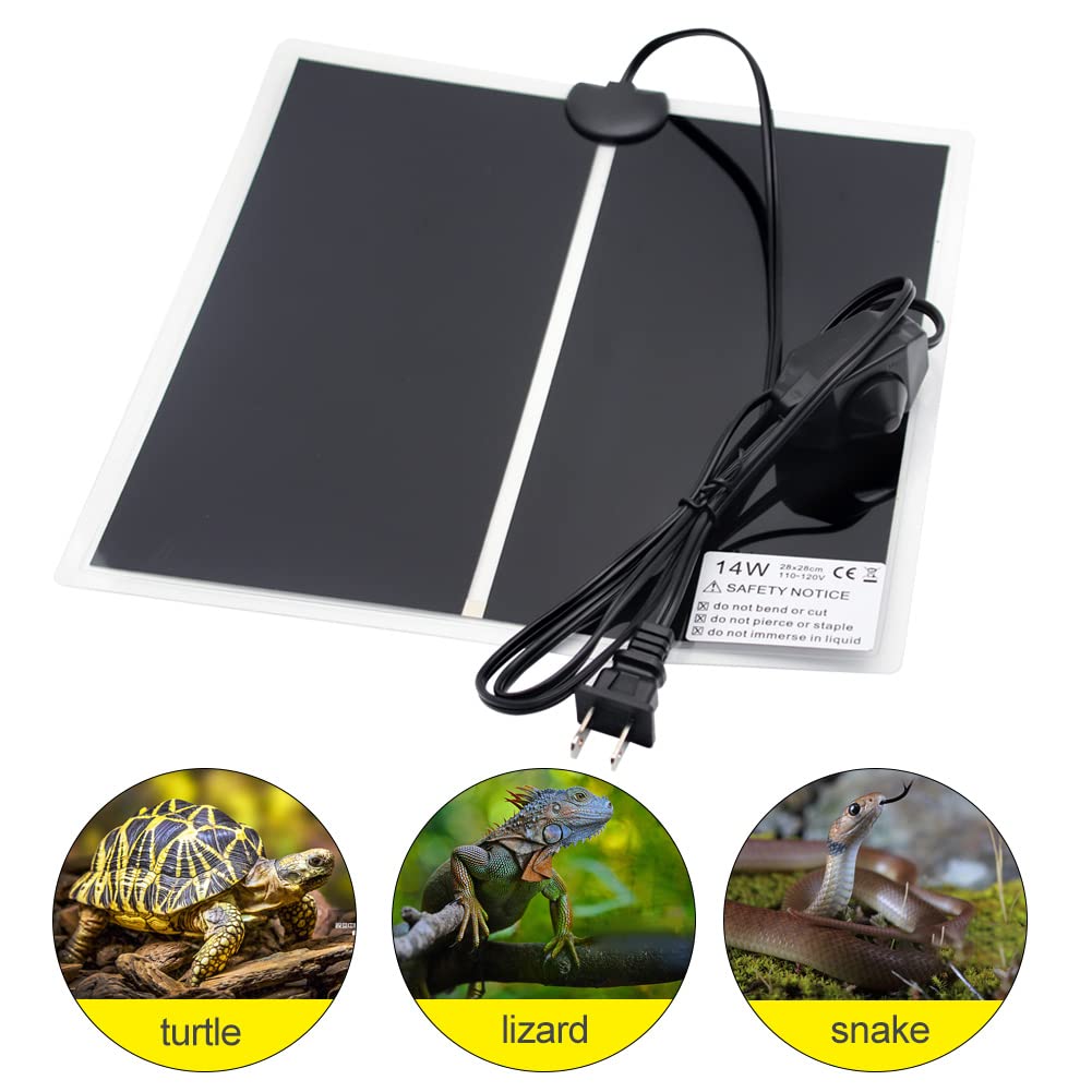 Adjustable Temperature Reptile Heating Pad 7W/14W/20W - Under Tank Terrarium Heater for Turtles, Tortoises, Snakes, Lizards & Geckos | Perfect for Reptile Habitats & Terrarium Temperature Control (14W)