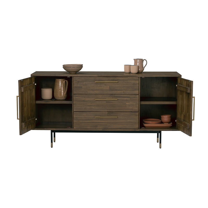 HAMILTON Solid Acacia Wood Sideboard Buffet - 63 Inch Toffee Color Storage Cabinet for Dining Room, Living Room & Entryway