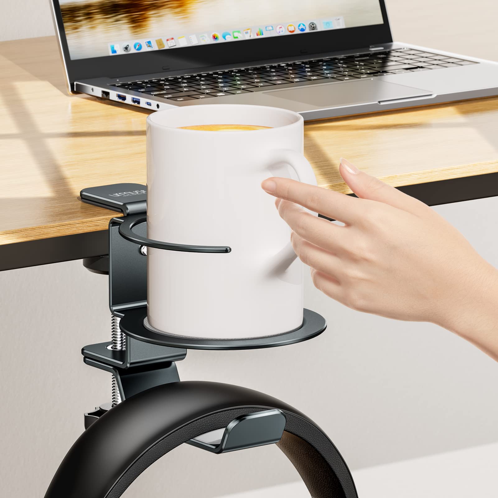 Urmust 3-in-1 Under Desk Organizer - Headphone Holder, Cup Holder & Controller Stand | Universal Clamp Mount for Gaming PC Accessories | Perfect for Office, Home & Gaming Setup (Gray)