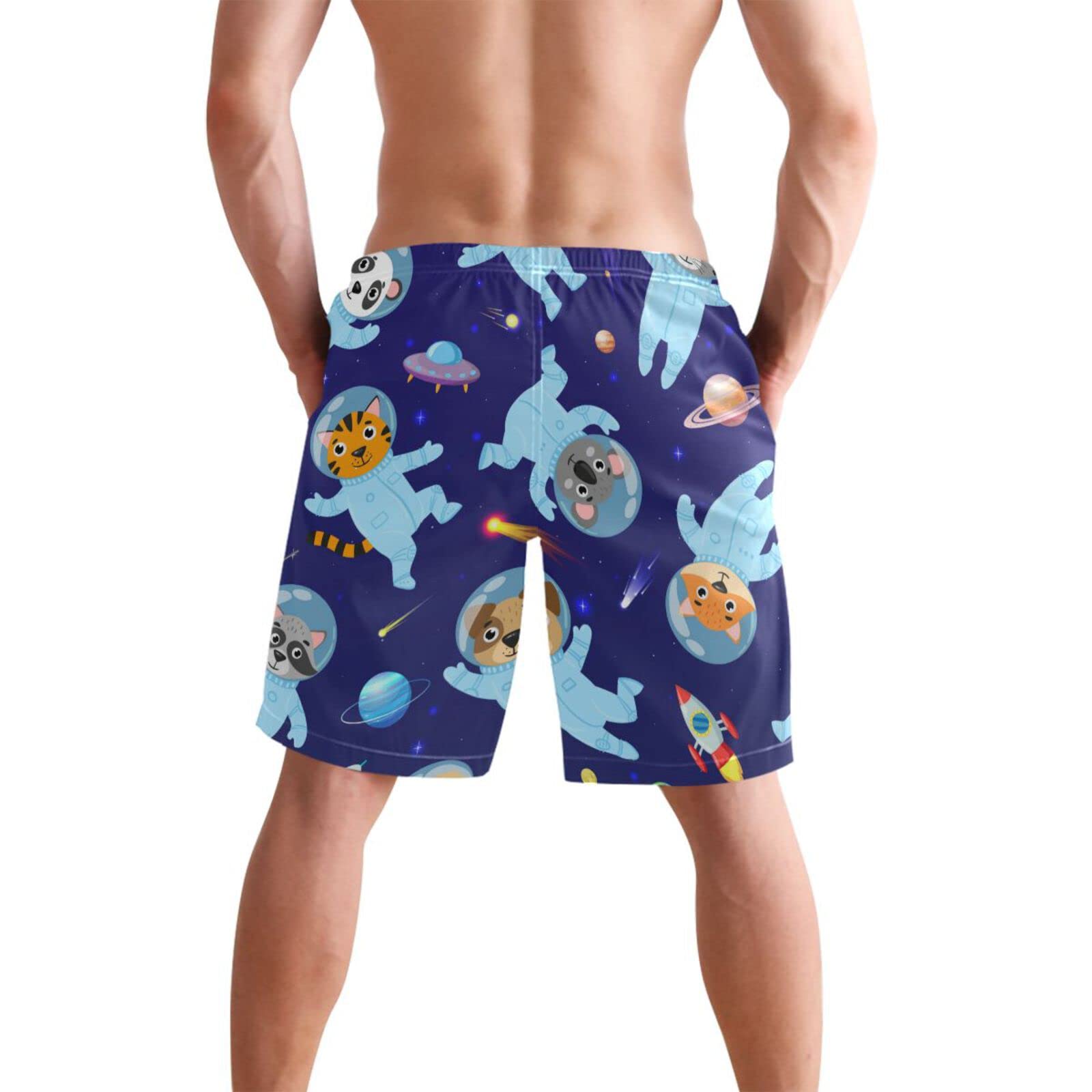 Space Animals Cats Men's Quick Dry Swim Trunks - Beach Board Shorts with Pockets for Swimming, Surfing & Summer Vacations
