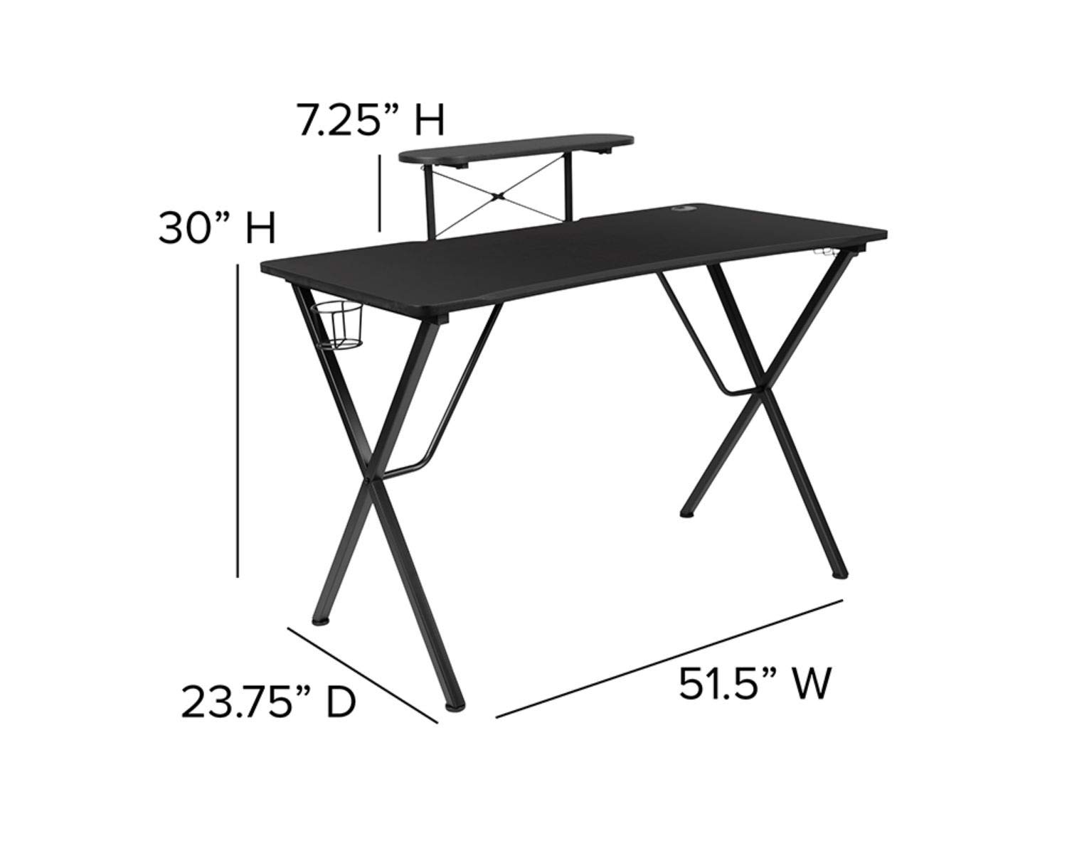 Flash Furniture Black Gaming Desk & White/Black Racing Chair Set with Cup Holder, Headphone Hook & Monitor Stand - Perfect for Esports, Streaming & Home Office Gaming Setup