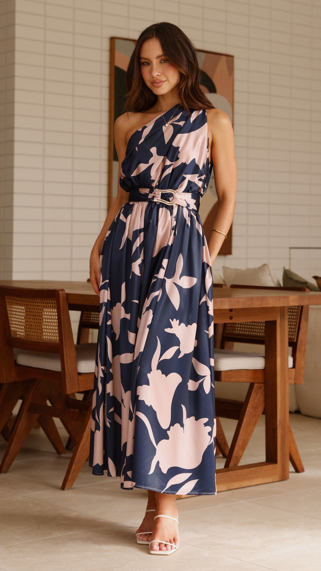 Hadas Maxi Dress for Women - Navy & Pink Floral Print, Boho Summer Beach Dress, Perfect for Vacations, Parties, and Casual Outings