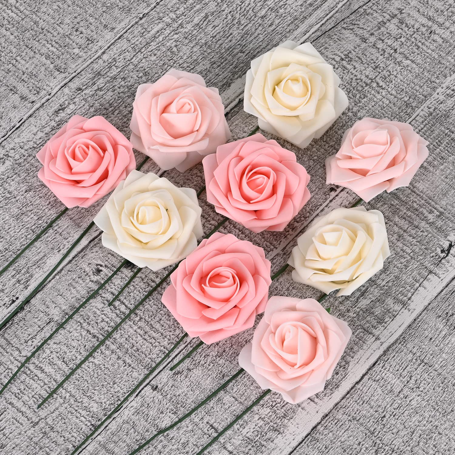 LIVILAN 25pcs Artificial Roses Fake Flowers - Blush Pink Roses Bouquet for Wedding, Party, Cake Decor, Table Centerpieces, Floral Arrangements, Home Decor (Perfect for Bridal Showers, Baby Showers & DIY Crafts)
