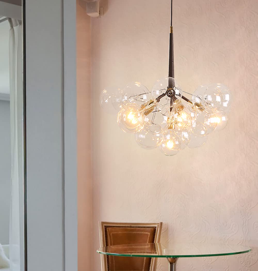 Modern Glass Globe Chandelier - Bubble Ball Pendant Light Fixture with 4 Lights for Bedroom, Living Room, Dining Room & Entrance | Elegant Ceiling Lighting for Home Decor & Interior Design