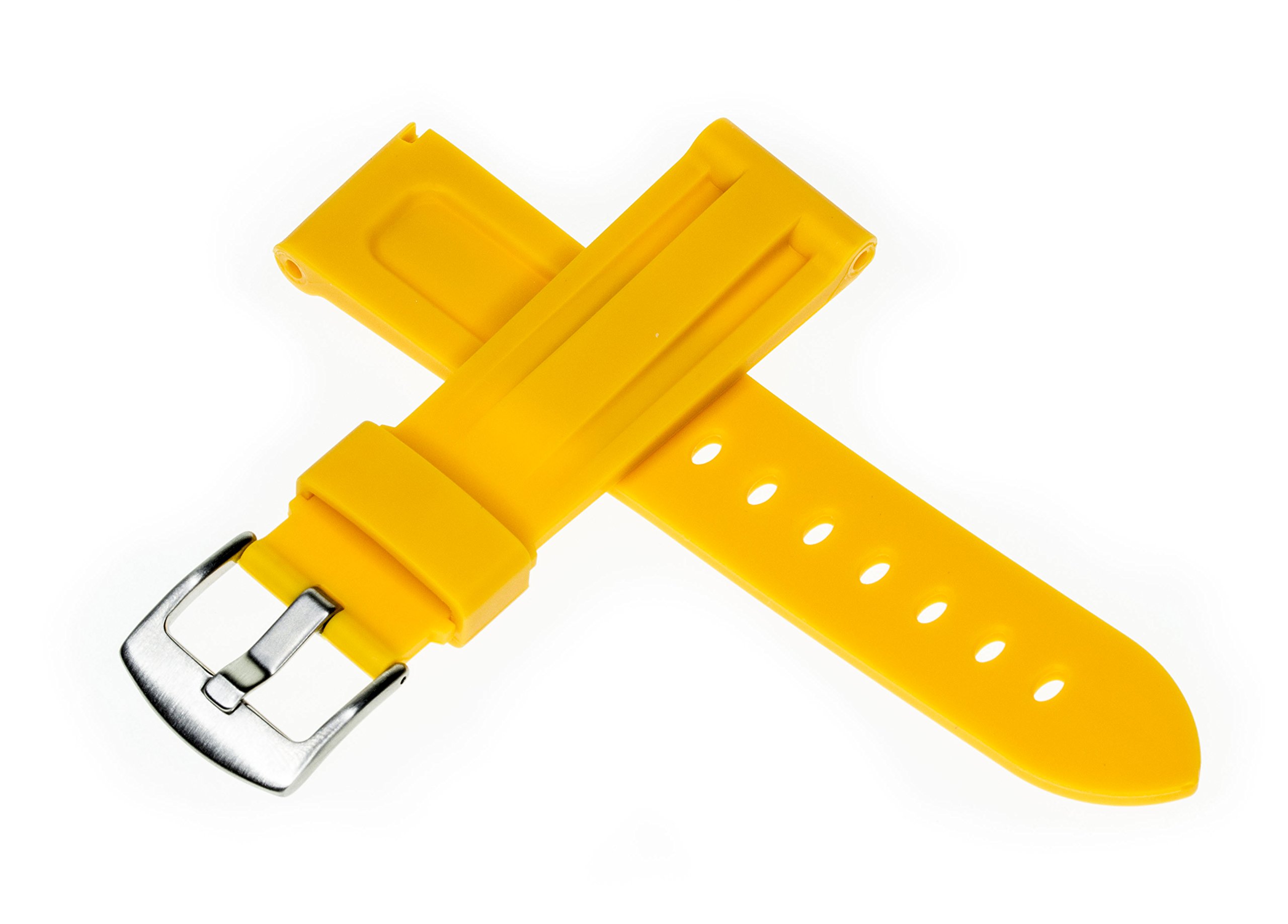 20mm Soft Rubber Diving Watch Band - Yellow Waterproof Strap for Omega & IWC Watches with Brushed Stainless Steel Buckle | Perfect for Swimming, Snorkeling & Outdoor Activities