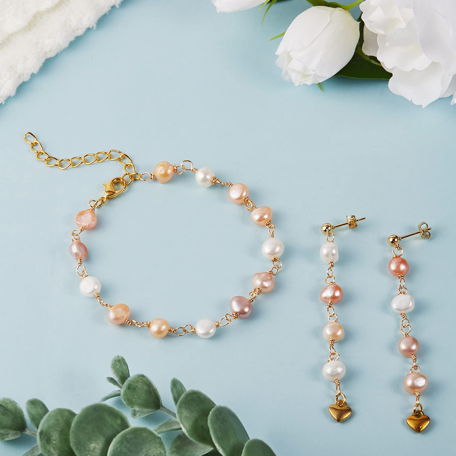 3.28ft Freshwater Pearl Beaded Chain for DIY Jewelry Making - Necklace & Bracelet Crafts