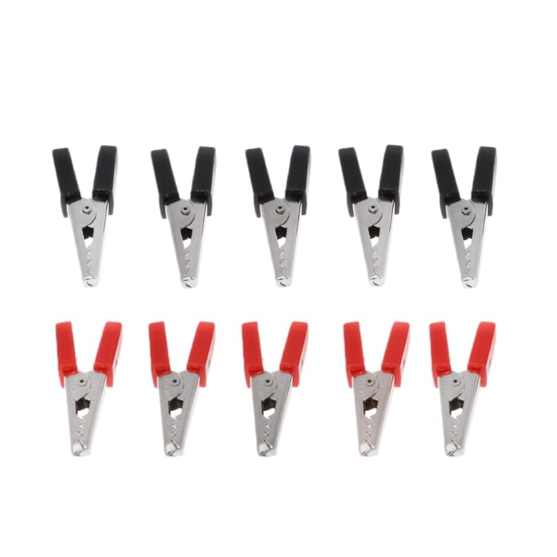BALAX 10X 34mm Insulated Crocodile Clips with Red/Black Rubber Grips - Electrical Wire Test Clips for DIY Electronics, Circuit Testing, and Lab Experiments