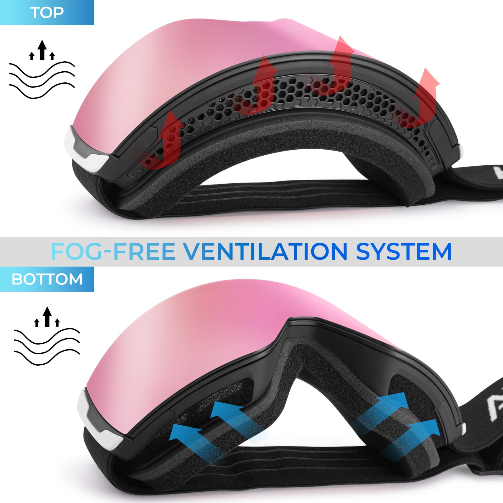 AVAWAY Anti-Fog Ski Goggles for Women & Men - OTG Compatible Snowboard Goggles with UV Protection for Winter Sports | Perfect for Skiing, Snowboarding & Outdoor Winter Activities