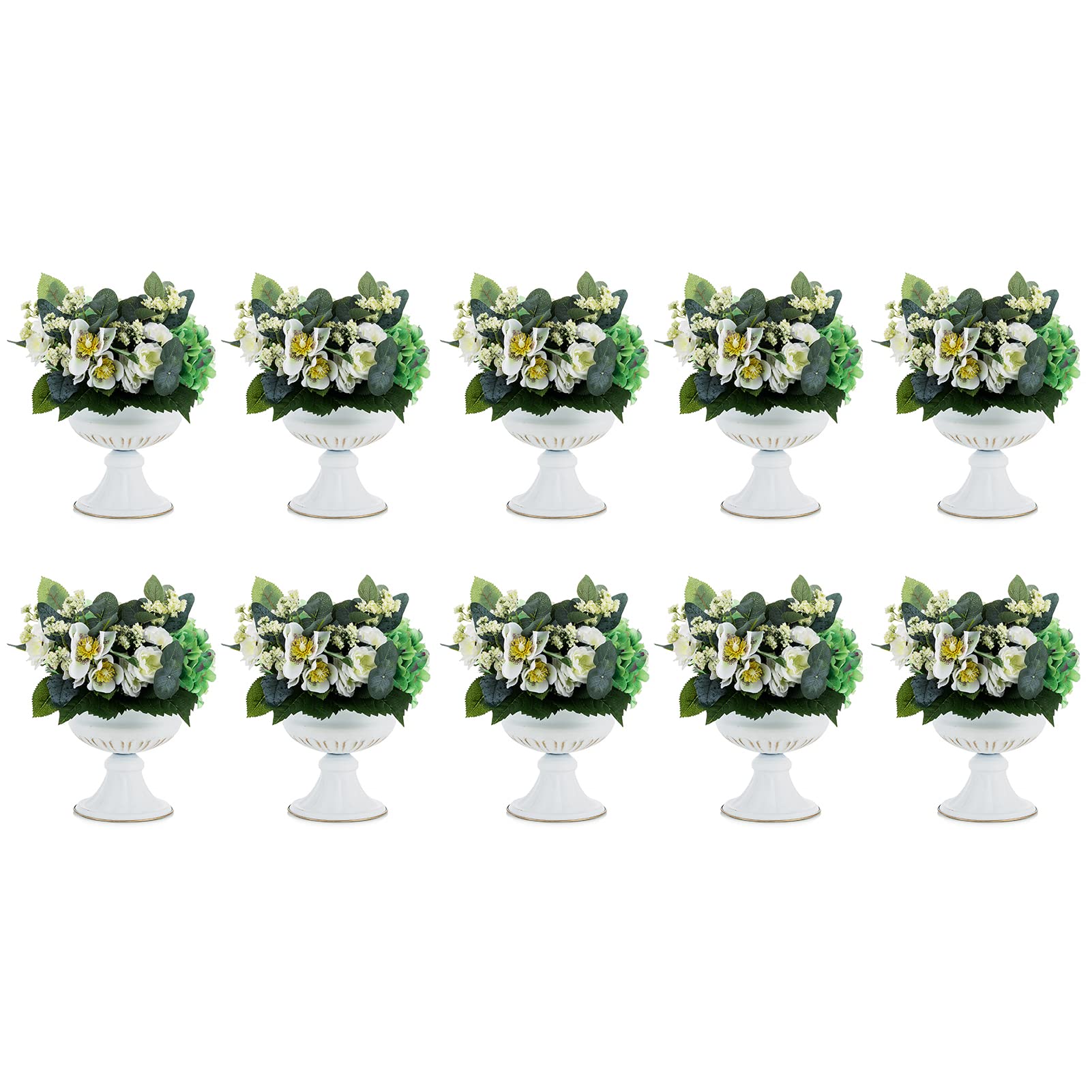 Elegant White Metal Urn Vases for Wedding Centerpieces - Set of 10 (6.5 Inch Height) - Perfect for Table Decorations, Party Decor, and Floral Arrangements - Ideal for Weddings, Banquets, and Home Décor