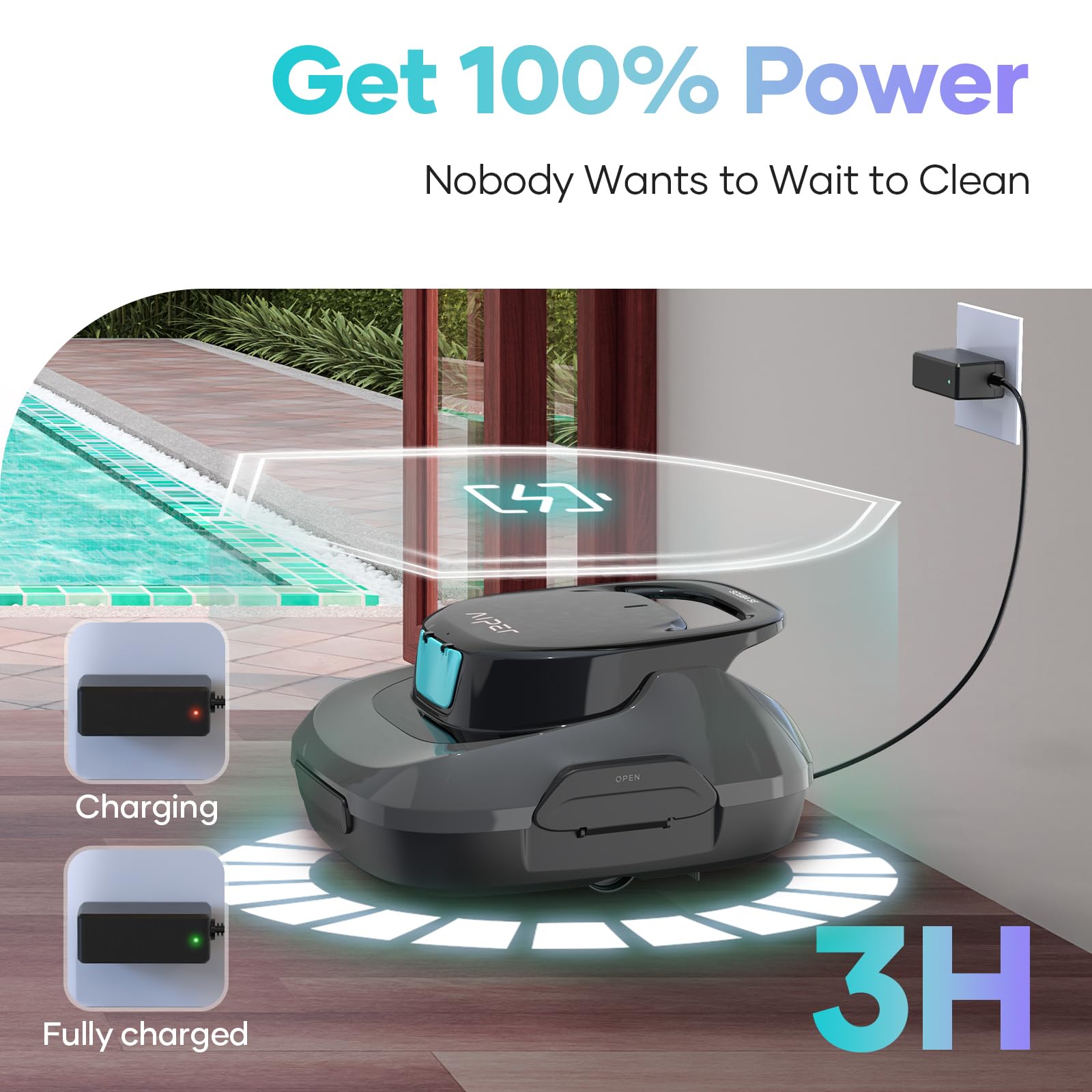 AIPER Cordless Robotic Pool Cleaner - Automatic Pool Vacuum with Self-Parking Technology, 90 Min Runtime for In-Ground & Above-Ground Pools up to 40 FT | Perfect for Weekly Maintenance & Seasonal Pool Cleaning