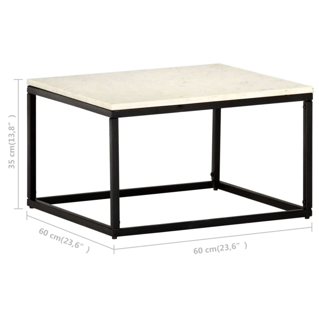 CHARMMA 23.6 Inch Square White Coffee Table with Real Marble Stone Top - Heavy Duty 25KG - Perfect for Living Room, Office or Lounge Area