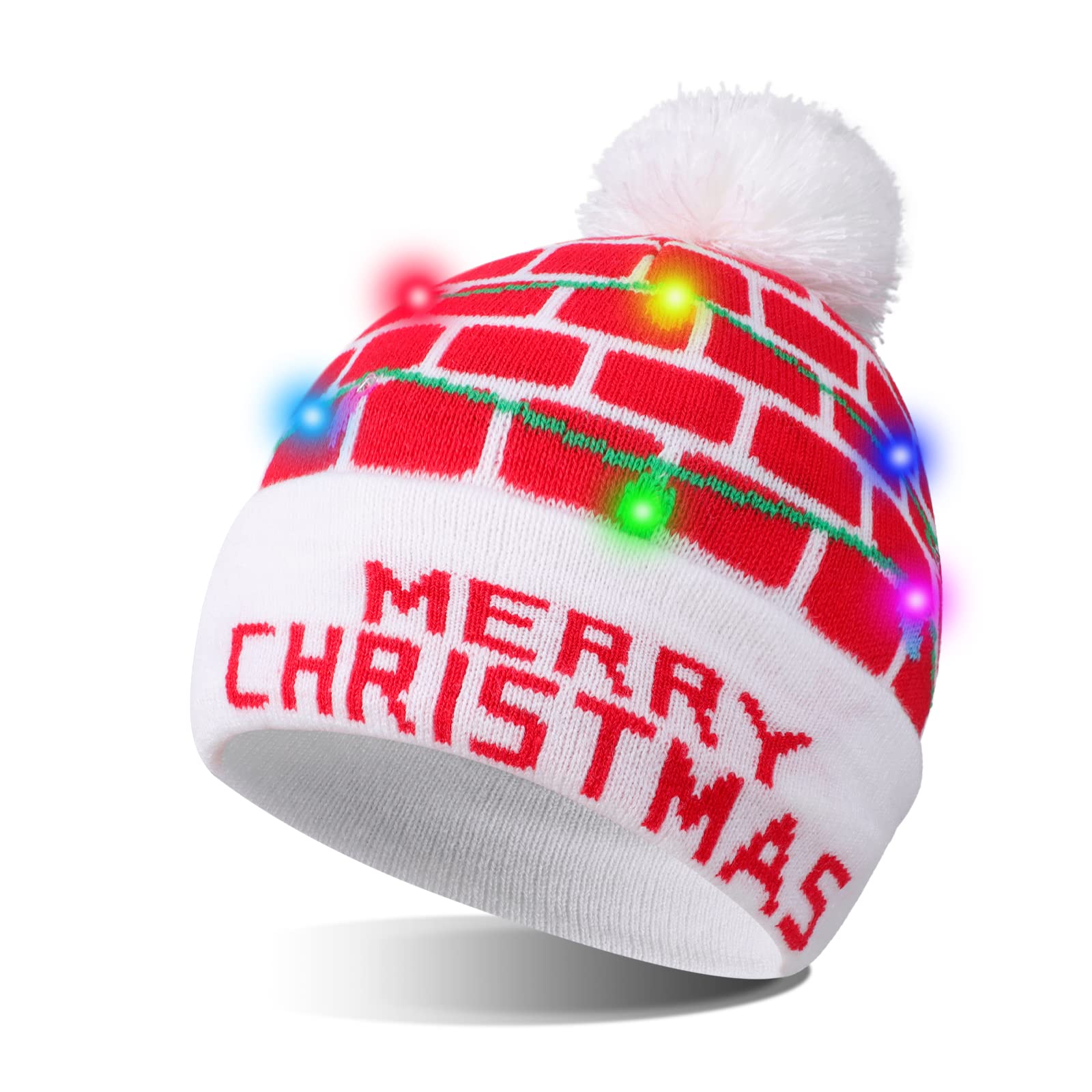 TAGVO LED Light Up Hat - Colorful Knit Beanie Cap for Christmas, Xmas, Parties & Night Events - USB Rechargeable & Adjustable for Men Women