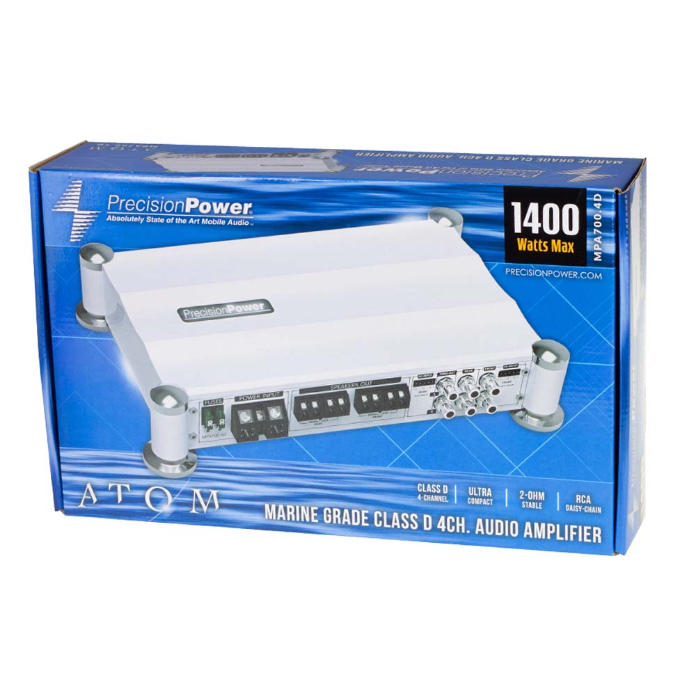 Precision Power MPA700.4D 700W RMS 4-Channel Marine Amplifier - Waterproof Class D Car Audio Amp for Boats, Cars & Trucks | High Power Bass Boost System