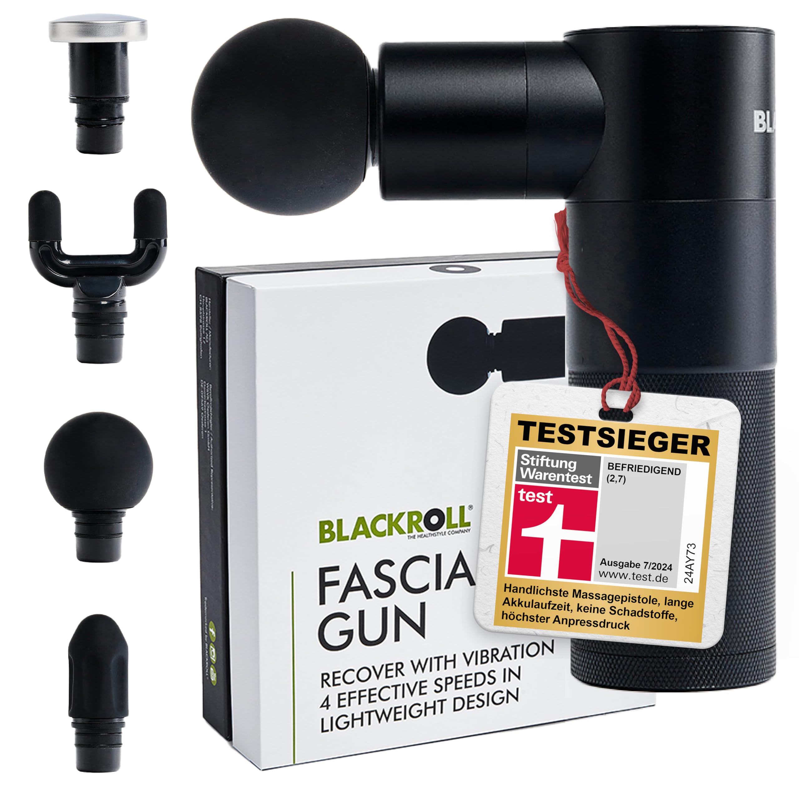 BLACKROLL® FASCIA GUN - High Quality Mini Massage Gun with USB C for Muscle & Fascia Relief, 4 Attachments with 4 Adjustable Levels - Perfect for Pain Relief, Recovery & Relaxation at Home, Gym or Office