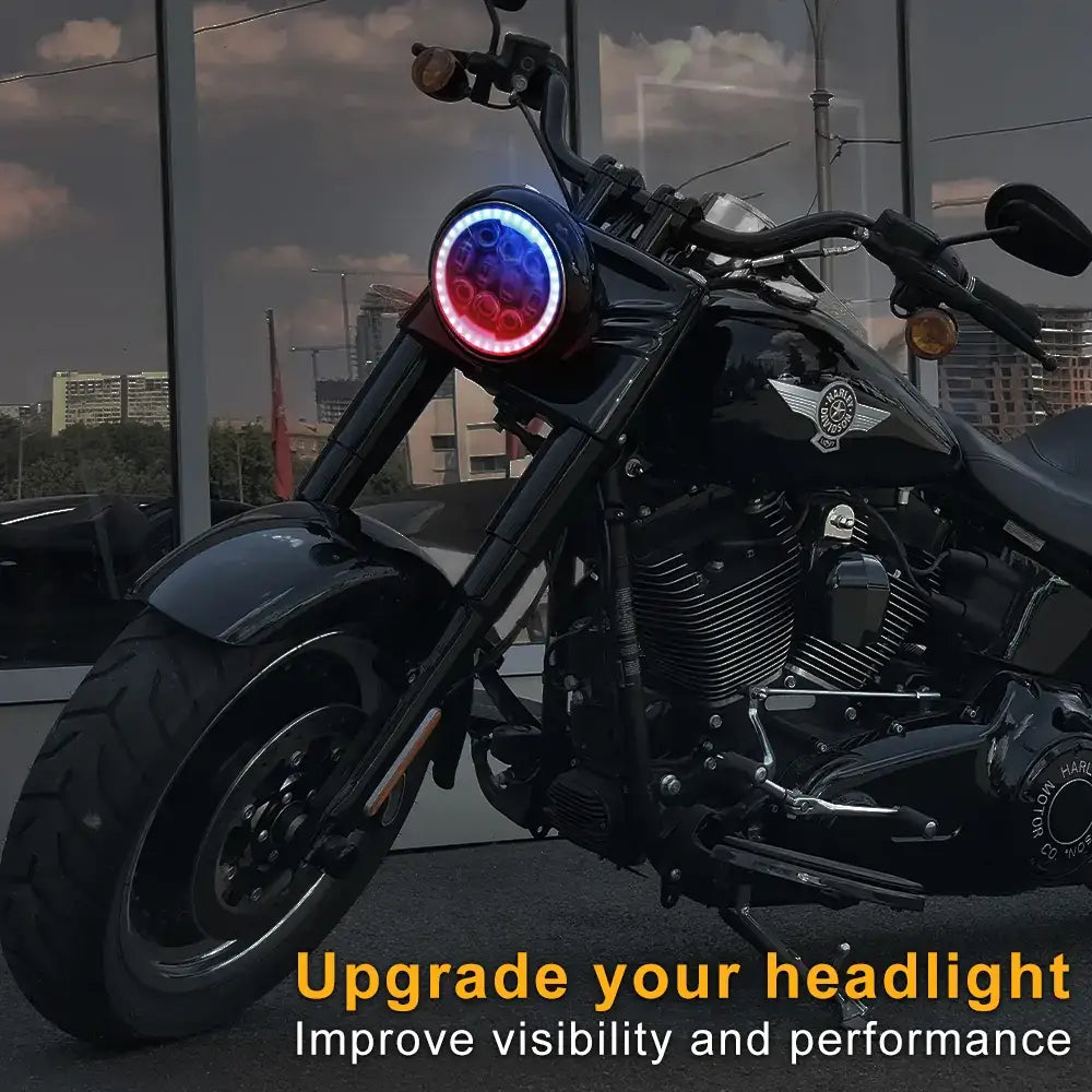 5.75 Inch RGB Halo Ring Headlight for Harley Motorcycle - Bright LED Headlamp with Multiple Color Options - Perfect for Night Riding & Custom Bike Upgrades