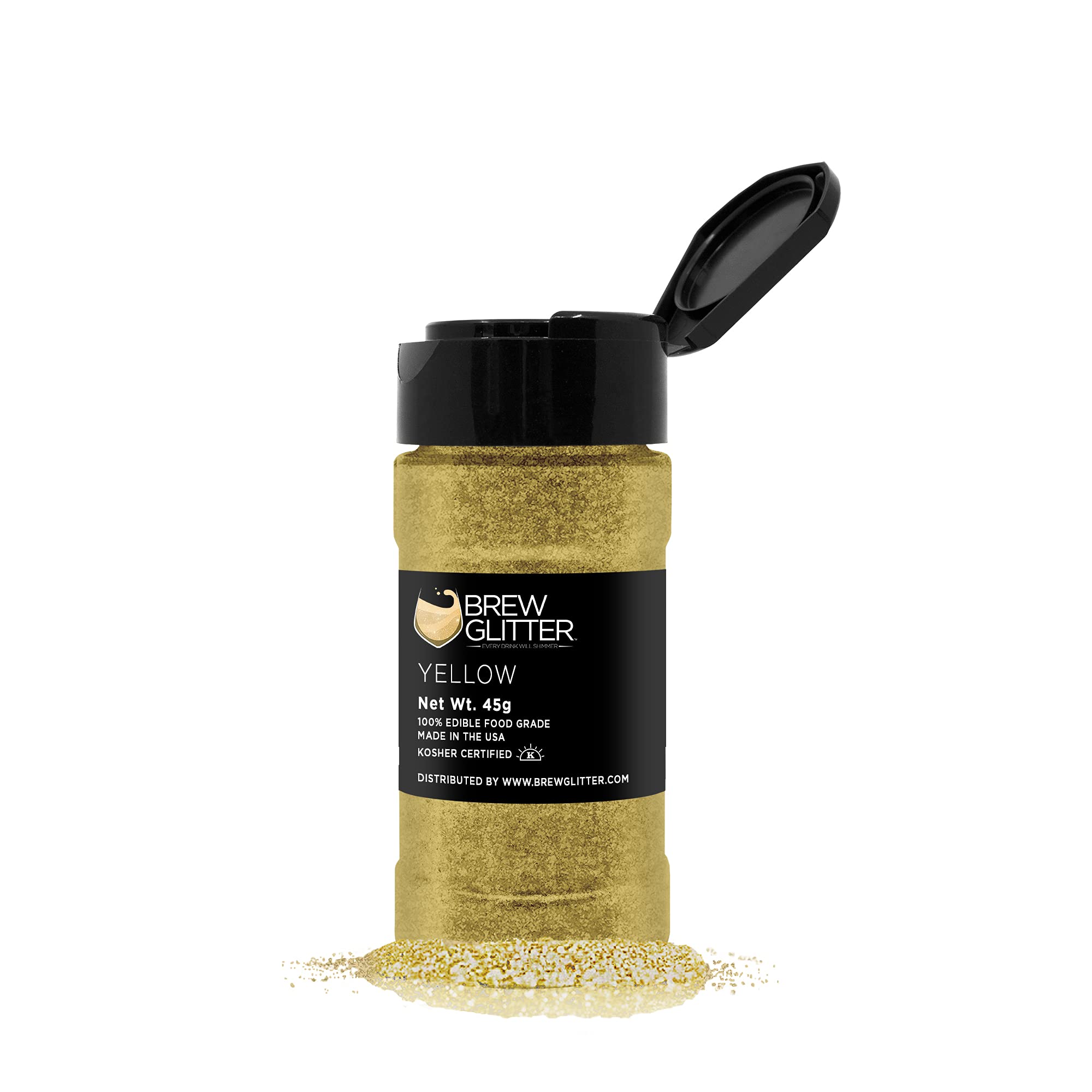 Yellow Edible Glitter for Drinks - KOSHER & HALAL Certified Food Grade Glitter for Cocktails, Beer & Beverage Garnish | Vegan, Gluten & Nut Free | 45g Shaker | Perfect for Party Drinks, Wedding Cocktails & Cake Decorating
