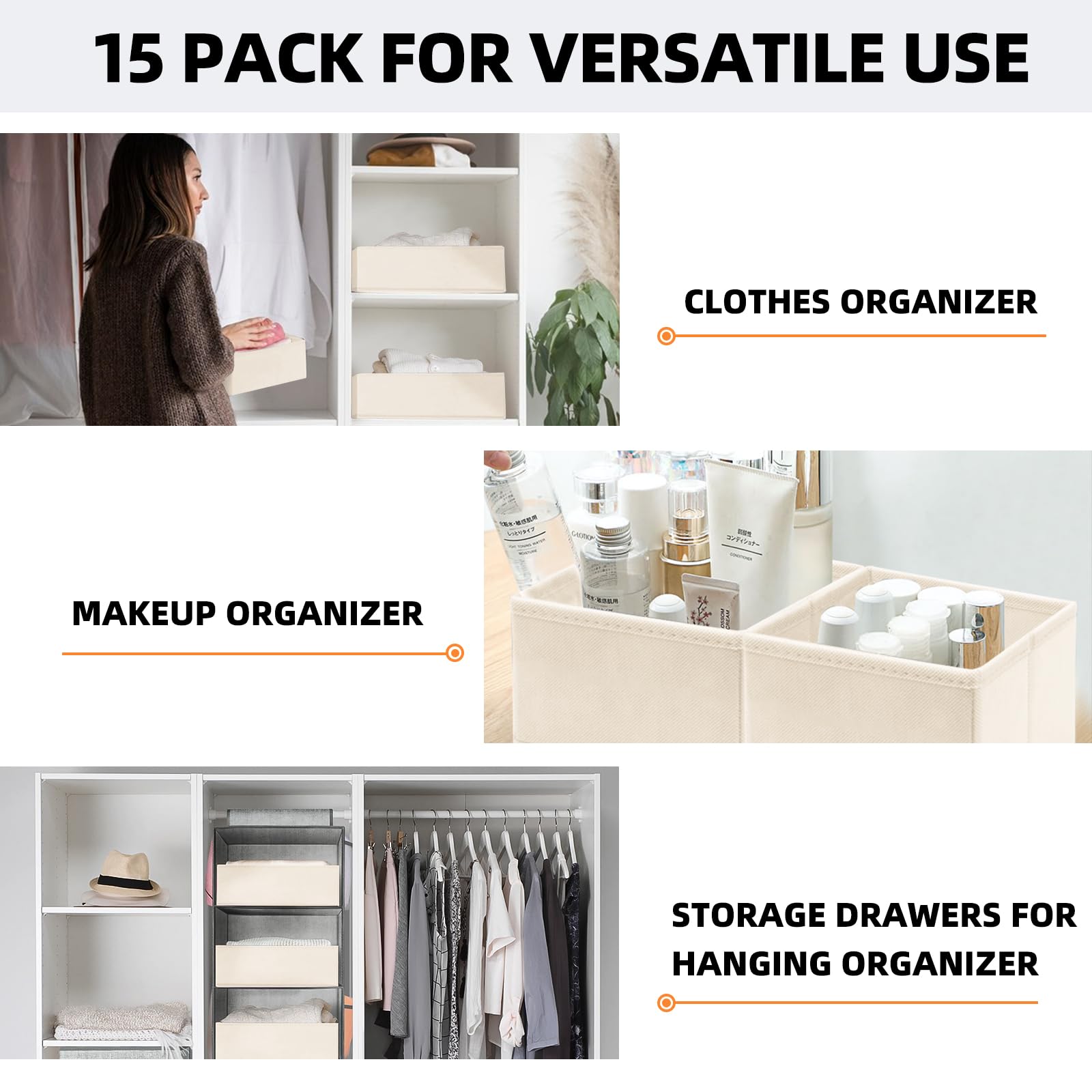 Criusia 15-Pack Fabric Drawer Organizers for Baby Clothes - Beige Dresser Dividers for Nursery, Bedroom & Closet Storage | Perfect for Organizing Infant Wear, Socks & Accessories