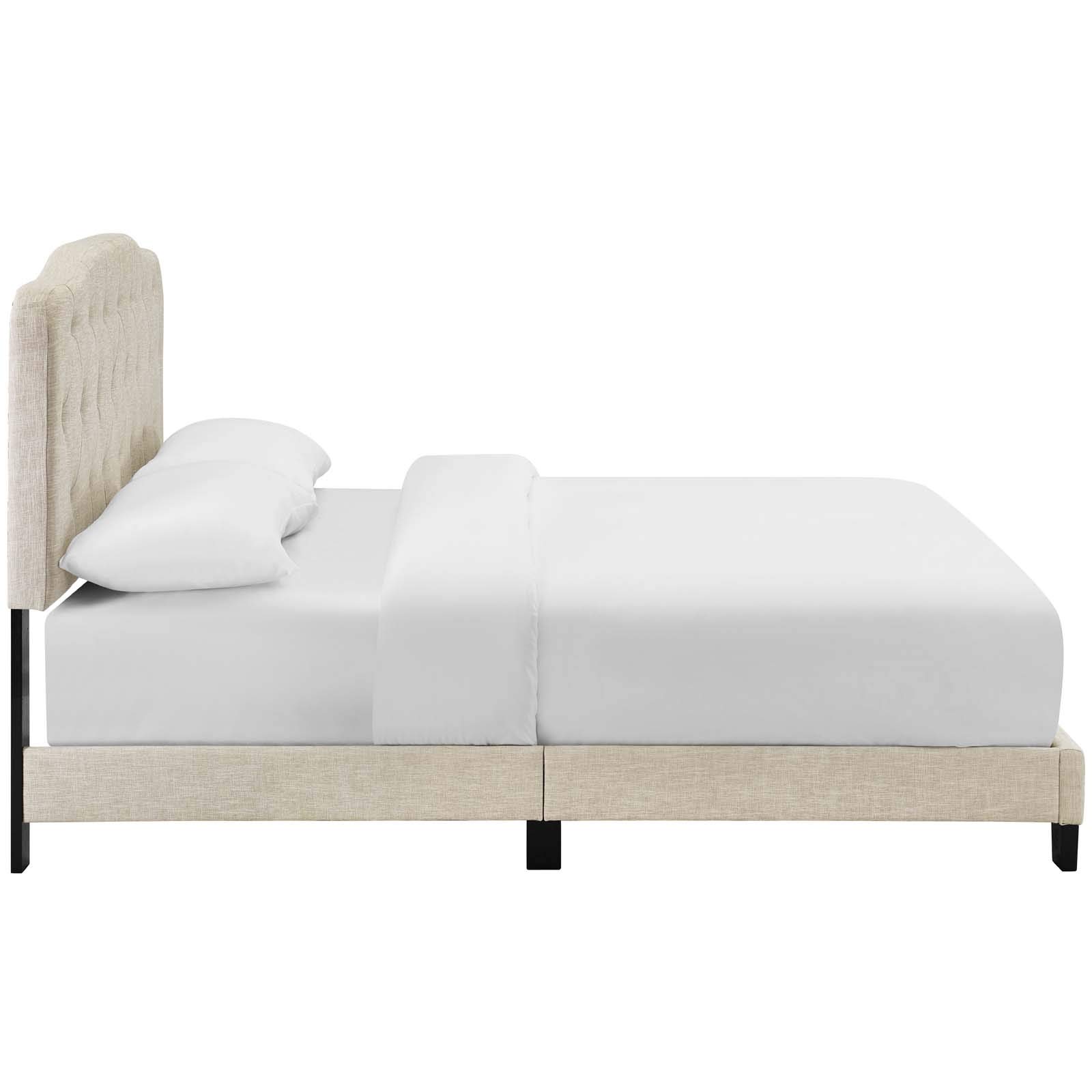Modern Contemporary Urban Design Beige Fabric Platform Bed Frame for Stylish Minimalist Bedrooms
