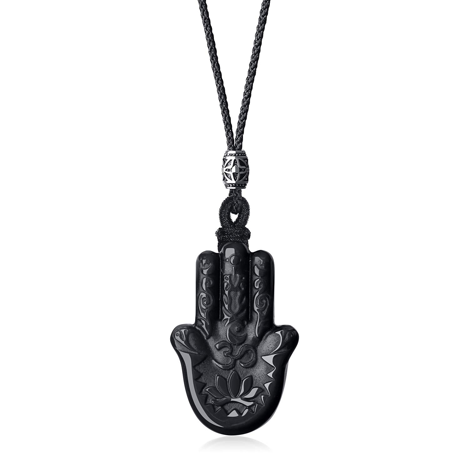 COAI Black Obsidian Healing Hamsa Hand Necklace - Spiritual Protection & Positive Energy Jewelry for Women | Perfect for Meditation, Yoga & Everyday Wear