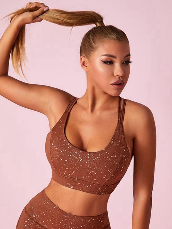 ZASUWA Women's High Support Sports Bra - Trendy Glossy U-Neck Design with Back Detailing for Yoga, Running & Gym Workouts