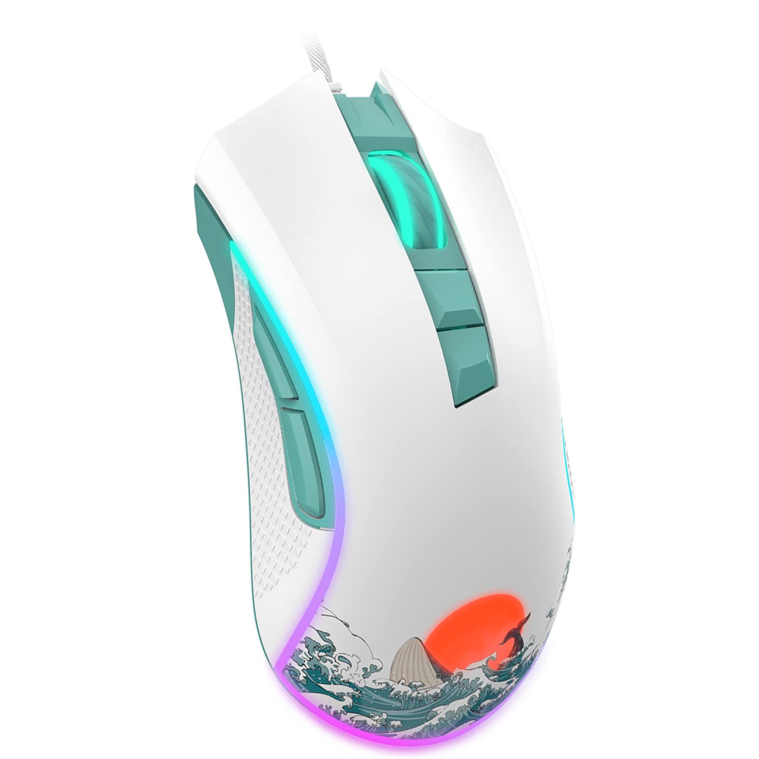 COSTOM G705 Wired RGB Gaming Mouse - 12000DPI Adjustable, 7 Programmable Buttons - USB PC Gaming Mouse for Windows/Mac Laptop - Coral Sea Theme - Perfect for FPS, MOBA & MMO Games