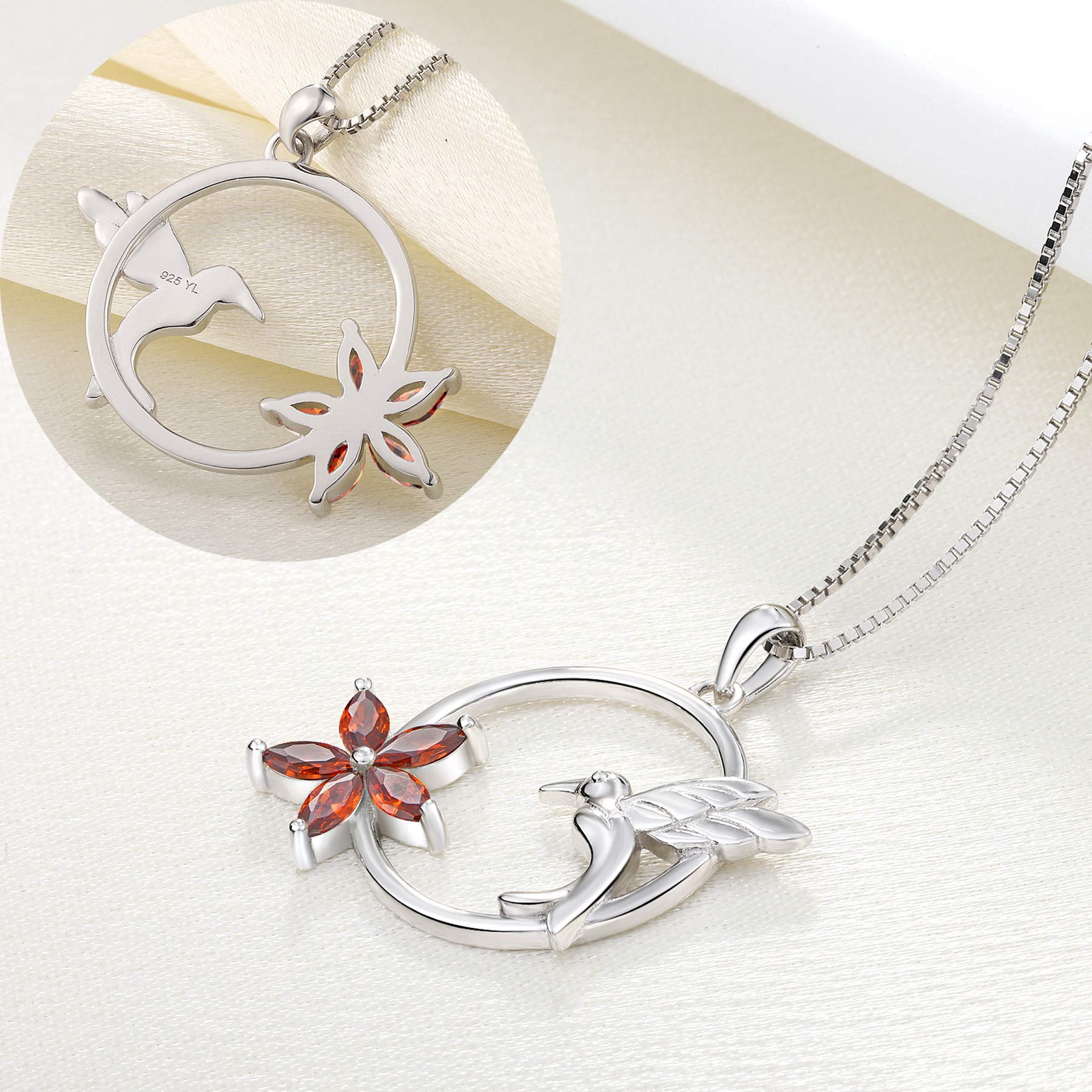 YL Hummingbird Necklace - 925 Sterling Silver Flower Pendant with Birthstone | Elegant Women's Jewelry Gift for Birthday, Anniversary & Special Occasions