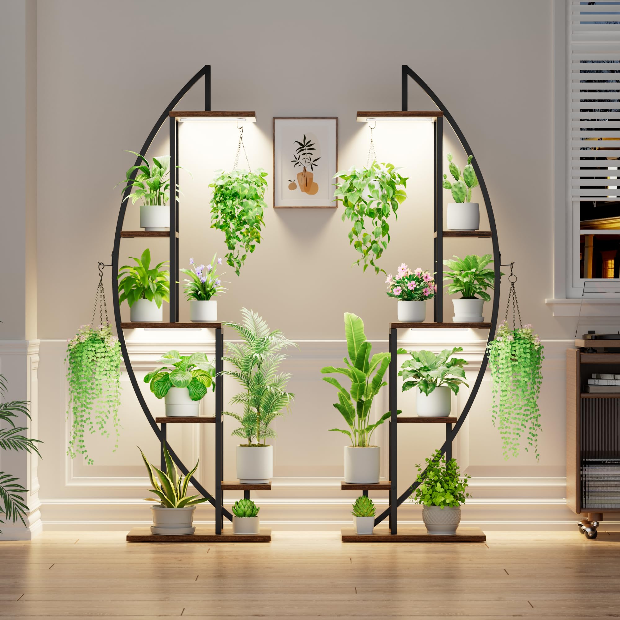 6 Tier Tall Metal Plant Stand with Grow Lights - 63