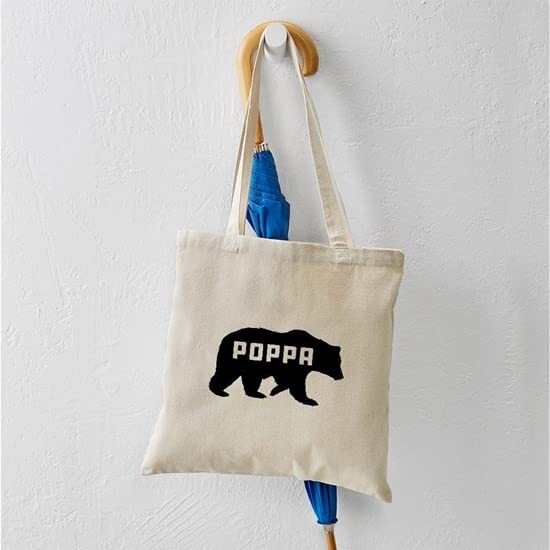Poppa Bear Canvas Tote Bag - Natural Reusable Shopping Bag for Groceries, Beach & Everyday Use | Durable Eco-Friendly Cotton Tote with Dad-Themed Design