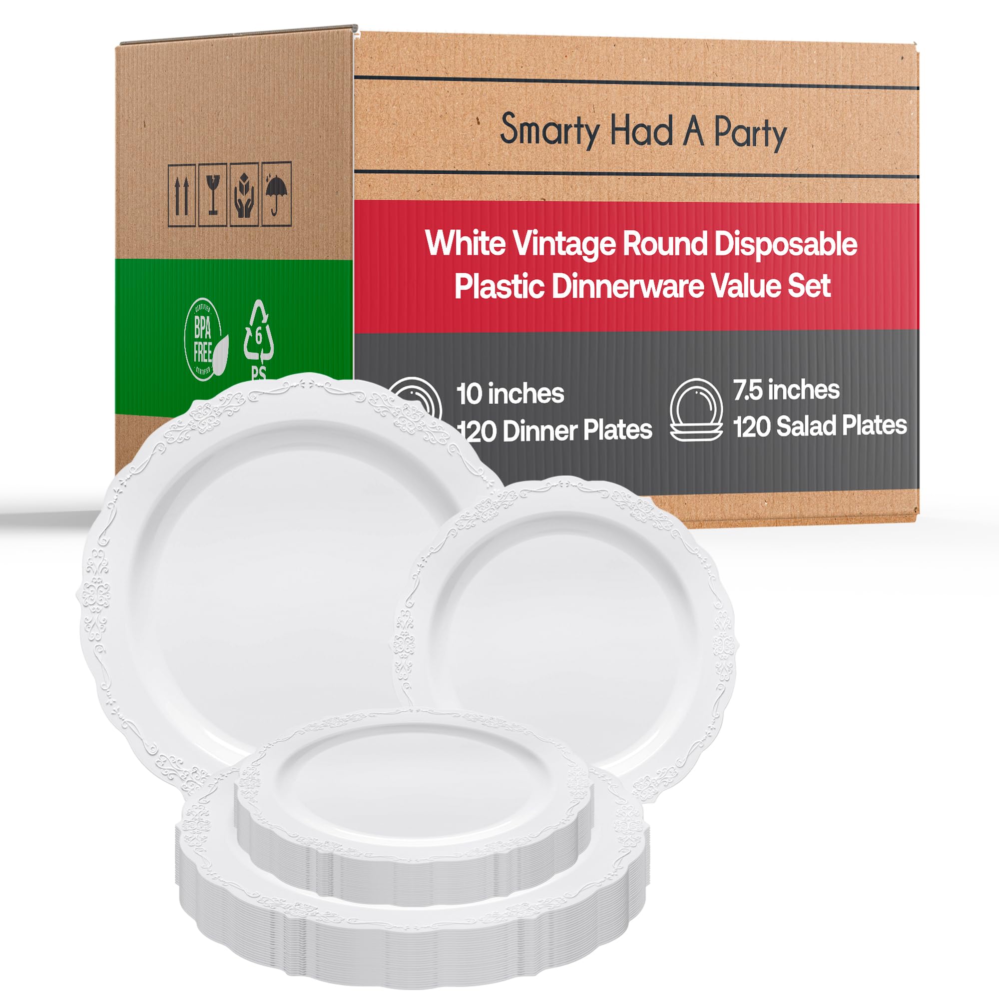 Elegant Disposable Plastic Plates Set for Party - 120-Piece White Dinnerware Combo for Wedding, Picnic, BBQ & Outdoor Events | Durable & Stylish Disposable Tableware