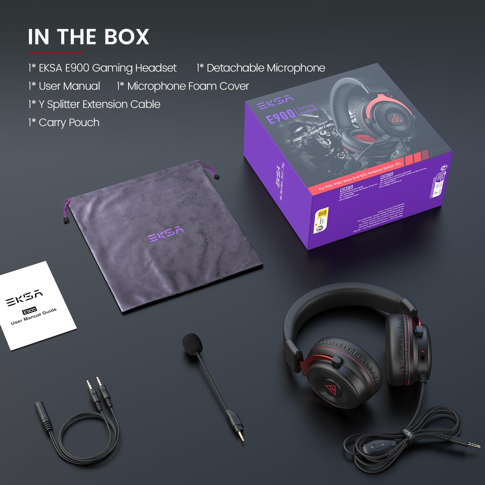 EKSA E900 Pro Gaming Headset with Detachable Noise-Canceling Microphone - 3D Surround Sound Wired Headphones for PC, PS4, PS5, Xbox, Nintendo Switch, Laptop & Mobile Devices (3.5mm Jack) - Perfect for Competitive Gaming, Streaming & Online Meetings