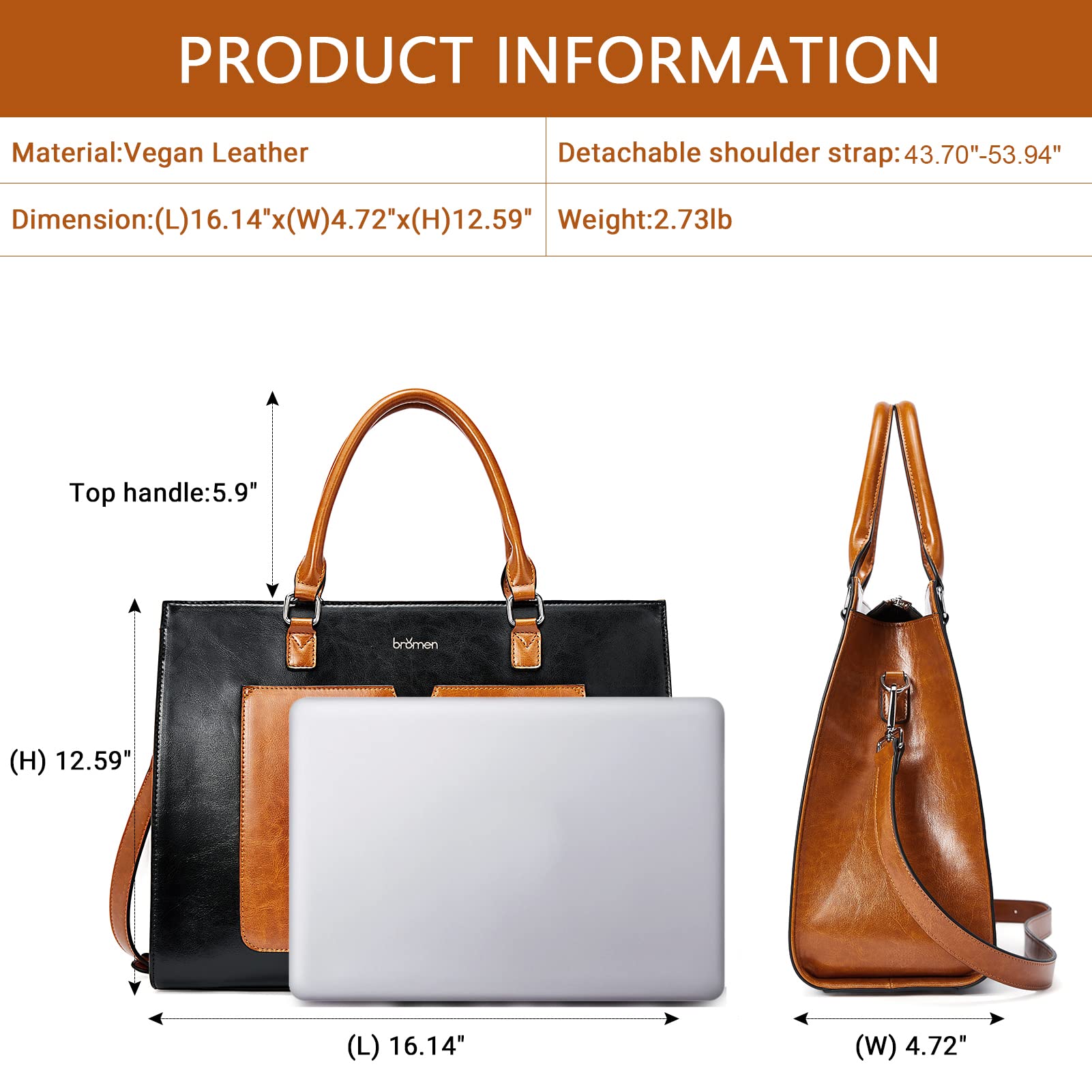 Telena 15.6 Inch Leather Laptop Tote Bag for Women - Stylish Shoulder Briefcase with Large Capacity - Perfect for Work, Business Meetings & Travel