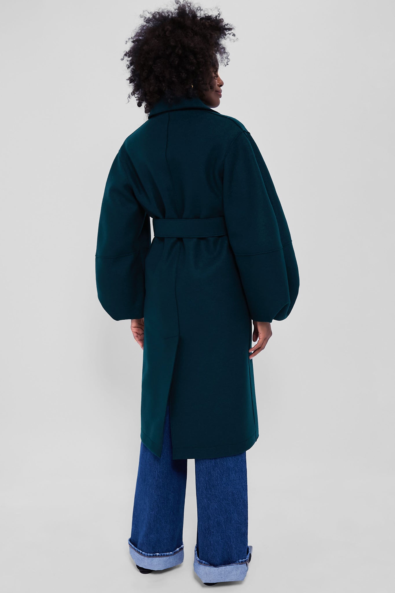 Elegant Bottle Green Puffed Sleeve Wool Coat for Women - Winter Fashion Outerwear for Office, Dating & Special Occasions