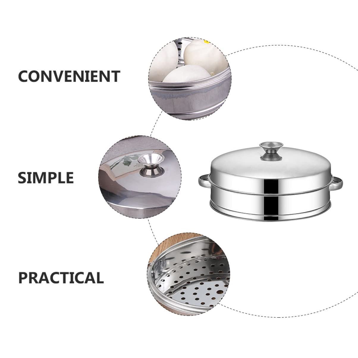Stainless Steel Steamer Pot Set with Round Steam Basket, Cooling Rack & Trivet Stand - Asian Cooking, Baking & Grilling Utensils for High Pressure Cooking | Perfect for Dumplings, Vegetables & Seafood