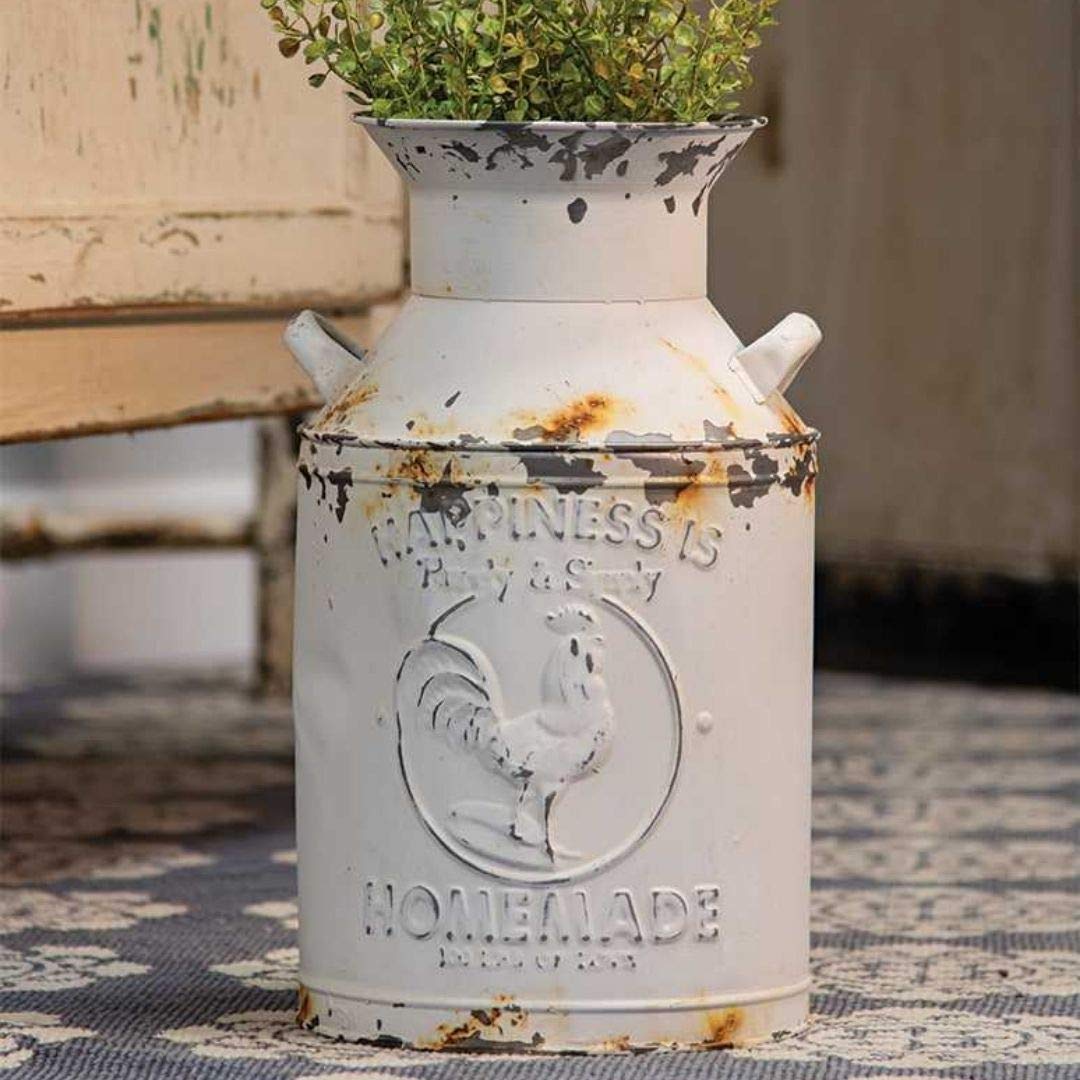 Vintage Galvanized Metal Milk Can - Rustic Farmhouse Decor, Shabby Chic Flower Vase & Home Decoration | Perfect for Country Kitchen, Garden Centerpiece, and Farmhouse Style Living Room