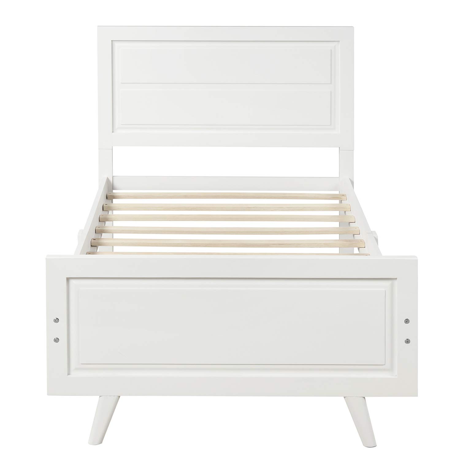 SOFTSEA Twin Size Platform Bed Frame with Headboard & Footboard - Solid Wood Construction with Wood Slat Support - Sturdy Kids Bed Frame in White - Perfect for Children's Bedrooms, Guest Rooms & Small Spaces