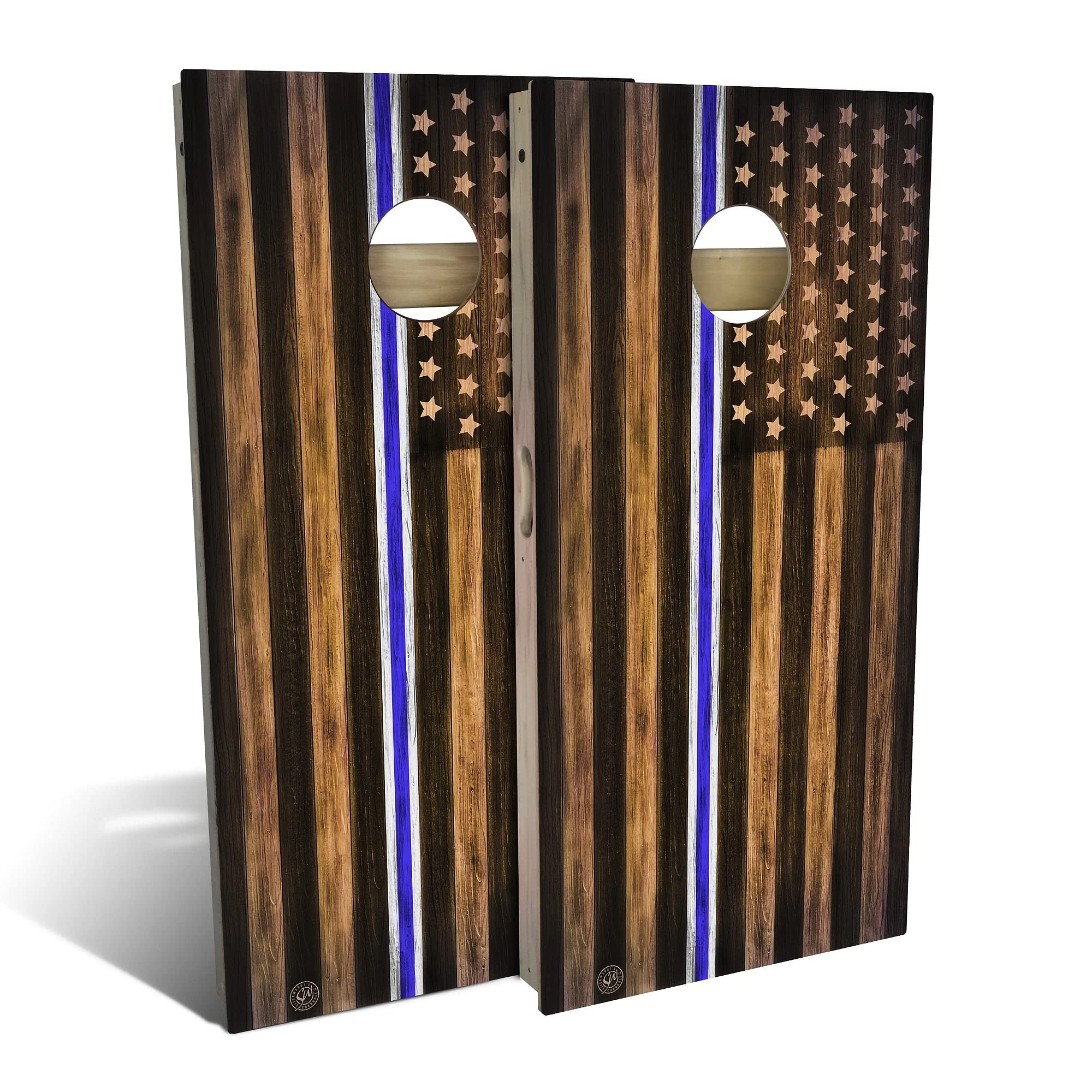 Skip's Garage Charred EMS USA White & Blue Line Cornhole Board Set - 2 Boards & 8 Bags | Regulation Size & Premium Accessories | Perfect for Backyard BBQs, Tailgating & Outdoor Parties